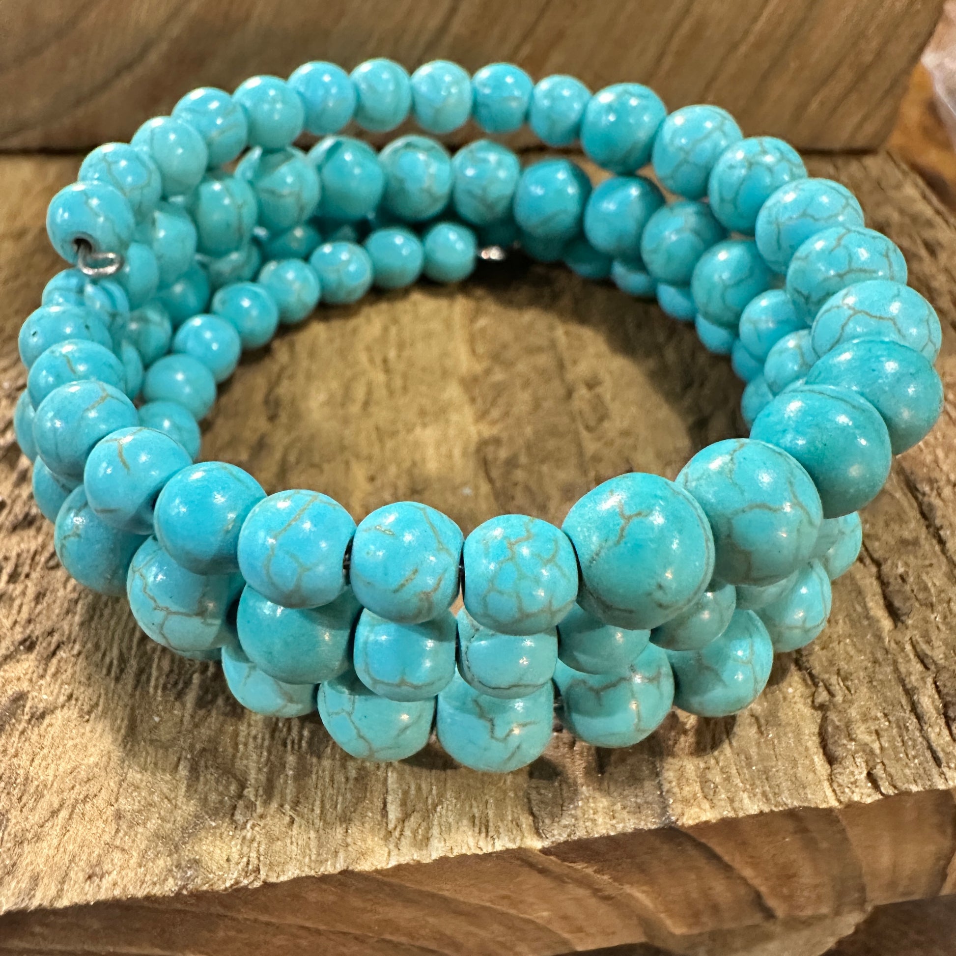 Handmade Synthetic Turquoise Wrap Bracelet Fashion, Southwestern Cowgirl Design, Ships in Gift Box Silver Elegant