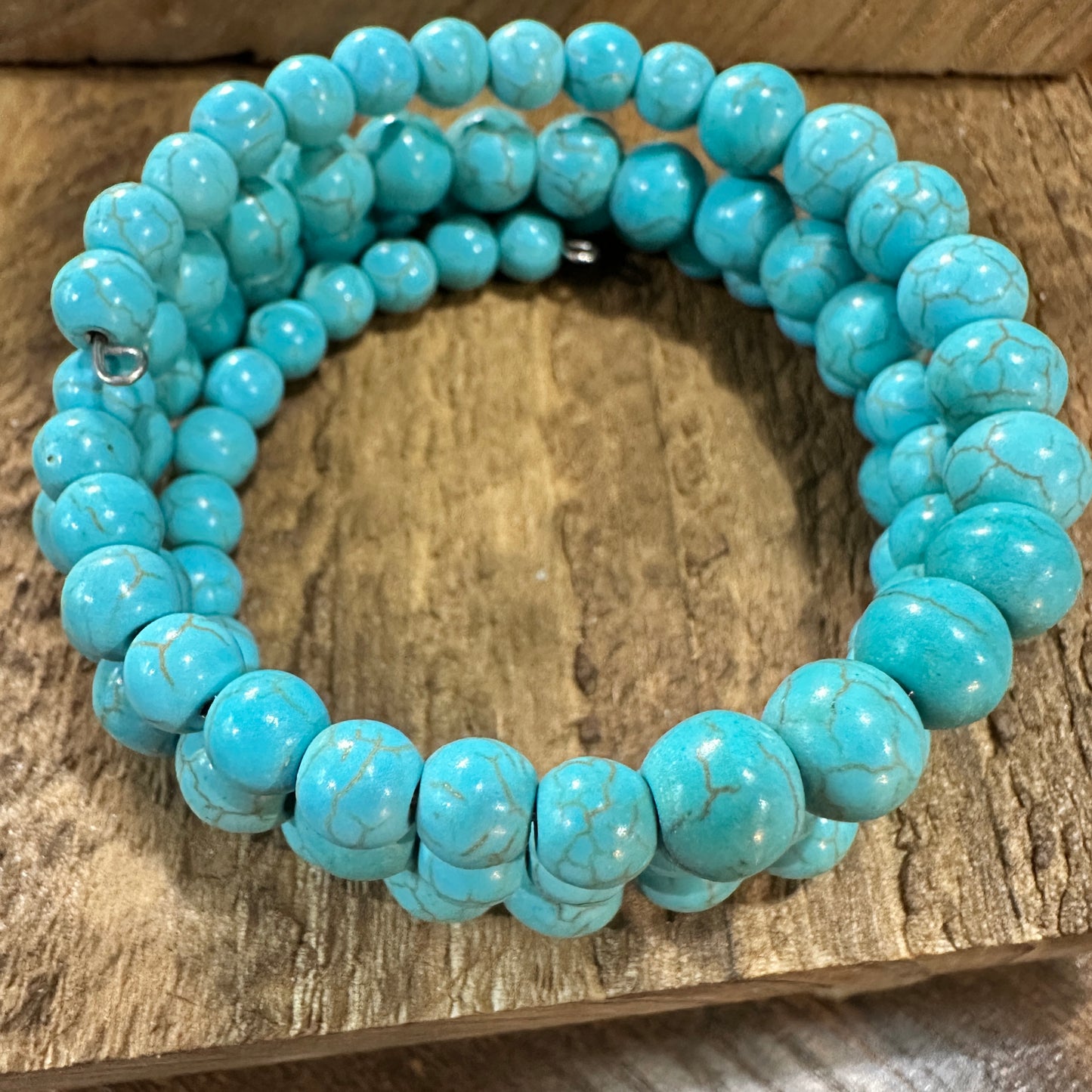 Handmade Synthetic Turquoise Wrap Bracelet Fashion, Southwestern Cowgirl Design, Ships in Gift Box Silver Elegant