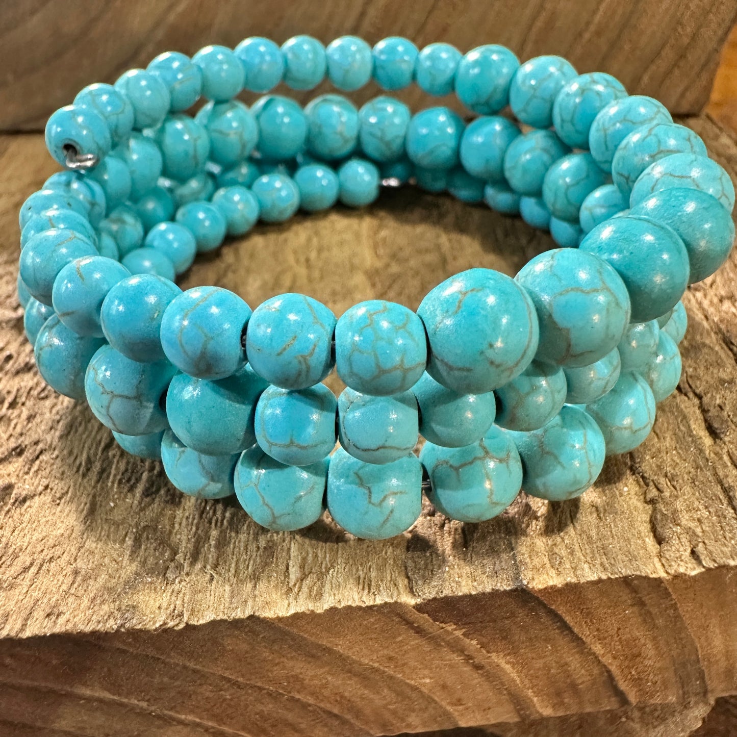 Handmade Synthetic Turquoise Wrap Bracelet Fashion, Southwestern Cowgirl Design, Ships in Gift Box Silver Elegant
