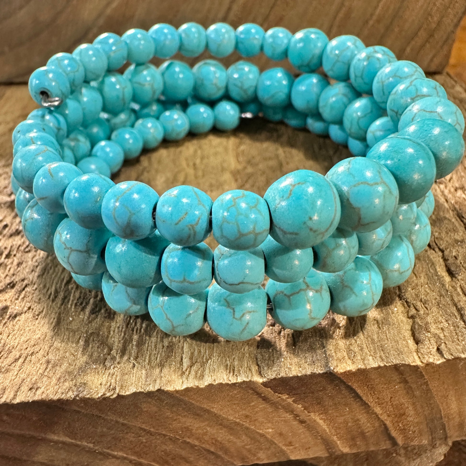 Handmade Synthetic Turquoise Wrap Bracelet Fashion, Southwestern Cowgirl Design, Ships in Gift Box Silver Elegant