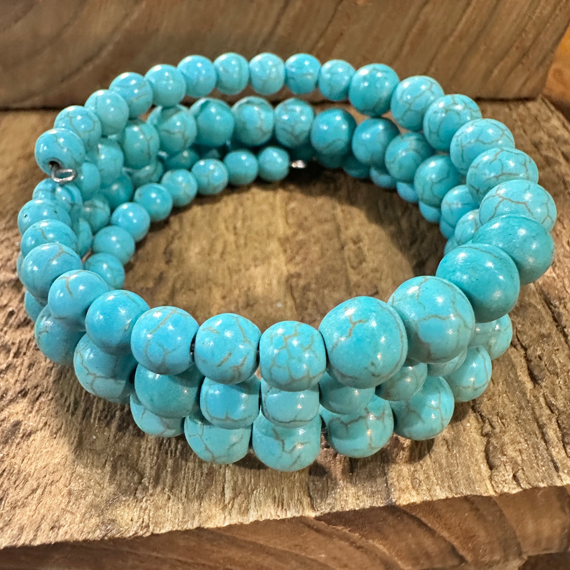 Handmade Synthetic Turquoise Wrap Bracelet Fashion, Southwestern Cowgirl Design, Ships in Gift Box Silver Elegant