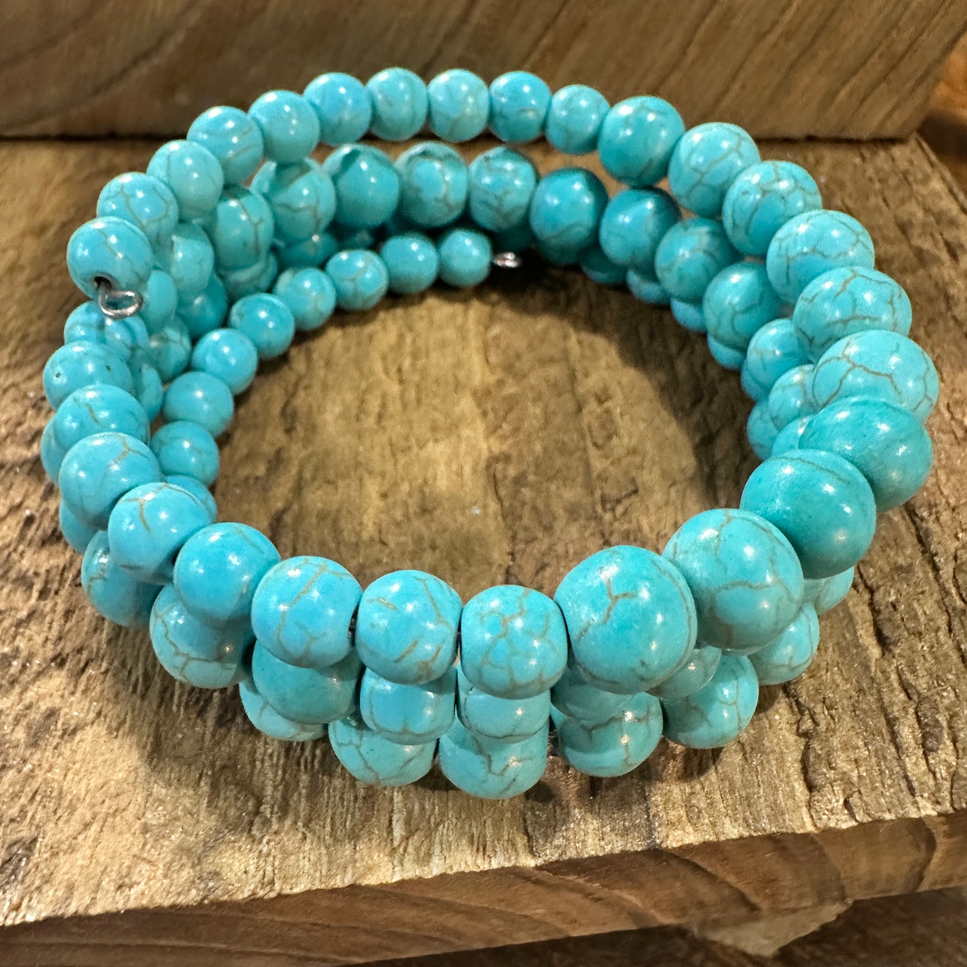 Handmade Synthetic Turquoise Wrap Bracelet Fashion, Southwestern Cowgirl Design, Ships in Gift Box Silver Elegant