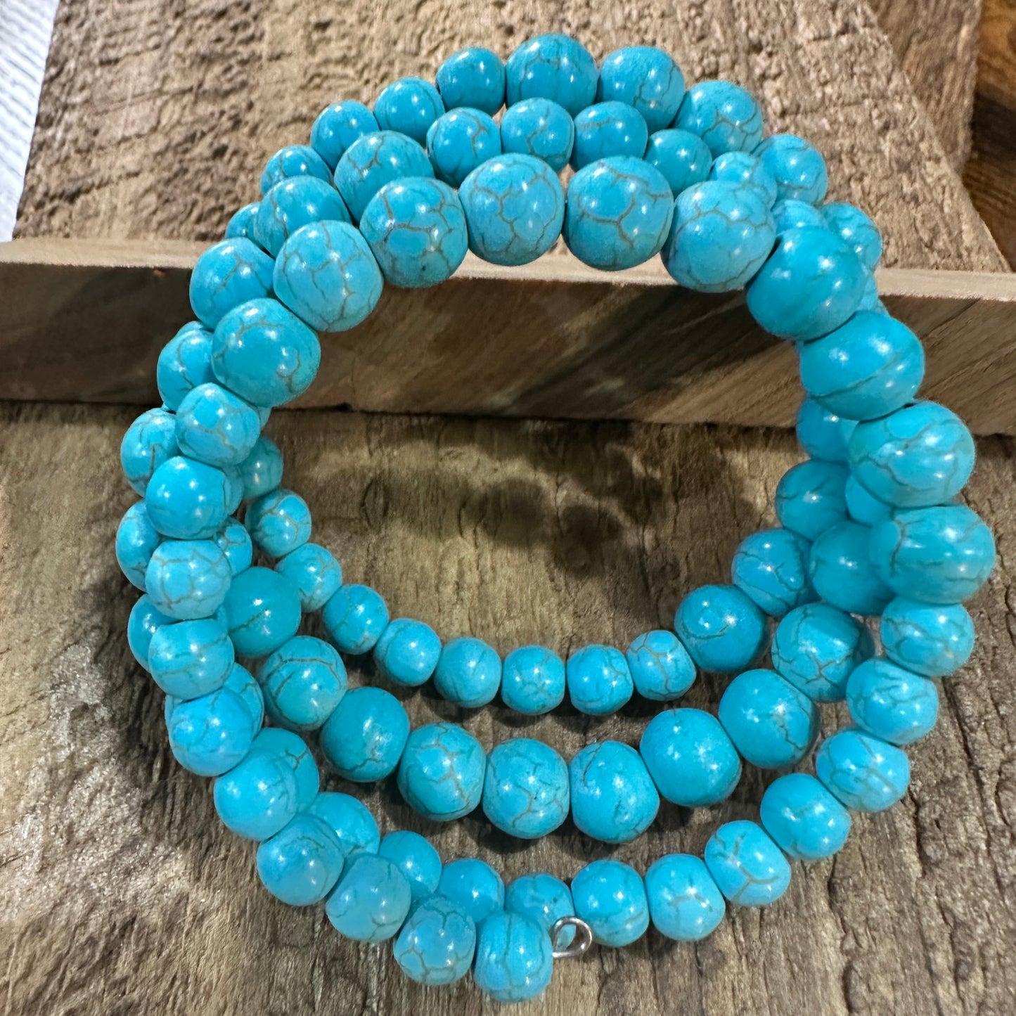 Handmade Synthetic Turquoise Wrap Bracelet Fashion, Southwestern Cowgirl Design, Ships in Gift Box Silver Elegant