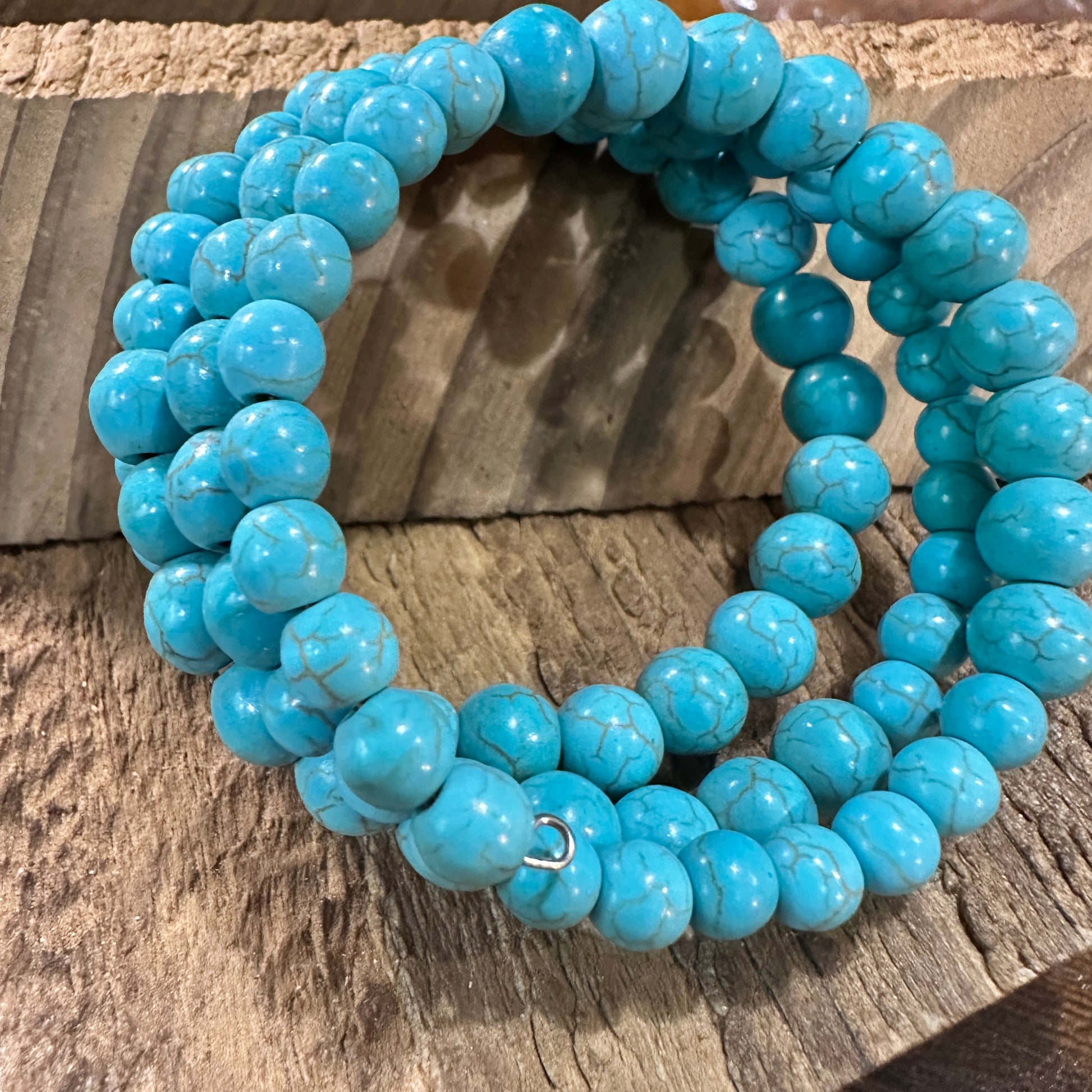 Handmade Synthetic Turquoise Wrap Bracelet Fashion, Southwestern Cowgirl Design, Ships in Gift Box Silver Elegant