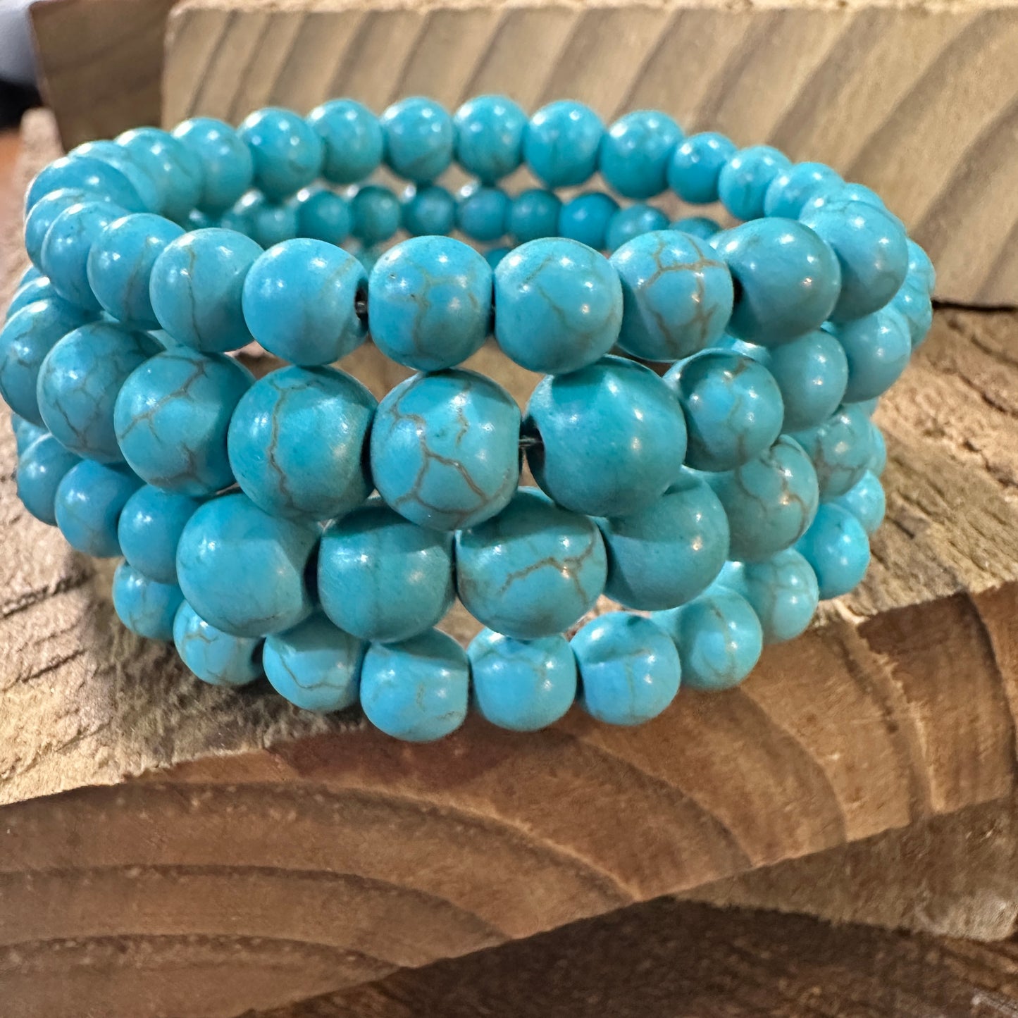Handmade Synthetic Turquoise Wrap Bracelet Fashion, Southwestern Cowgirl Design, Ships in Gift Box Silver Elegant