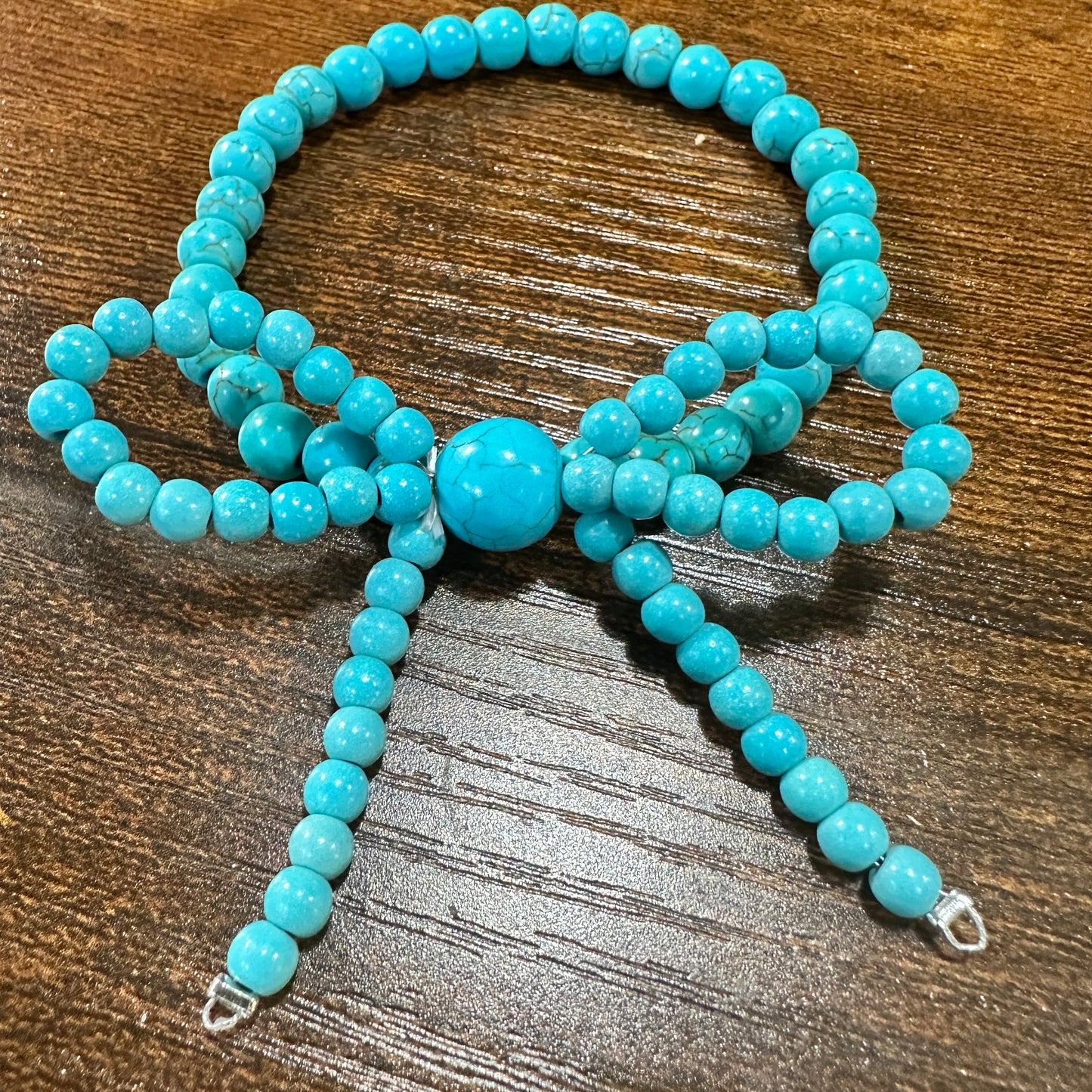 Handmade Ribbon Bow Beaded Stretch Bracelet in Turquoise, Southwestern Cowgirl, Ships in Gift Box Silver Elegant