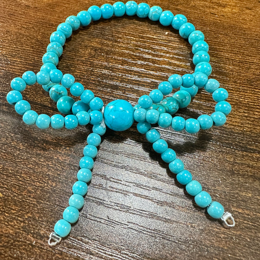 Handmade Ribbon Bow Beaded Stretch Bracelet in Turquoise, Southwestern Cowgirl, Ships in Gift Box Silver Elegant