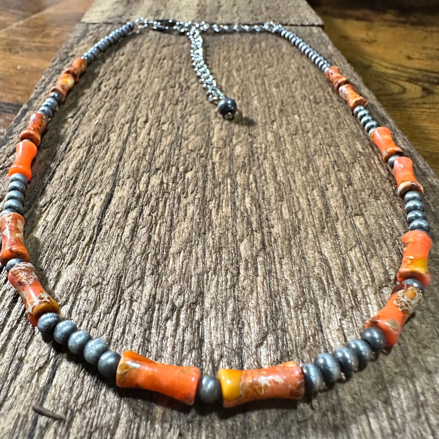 Handmade Navajo Bead Gemstone Necklace 738992 16 Inches Silver Elegant