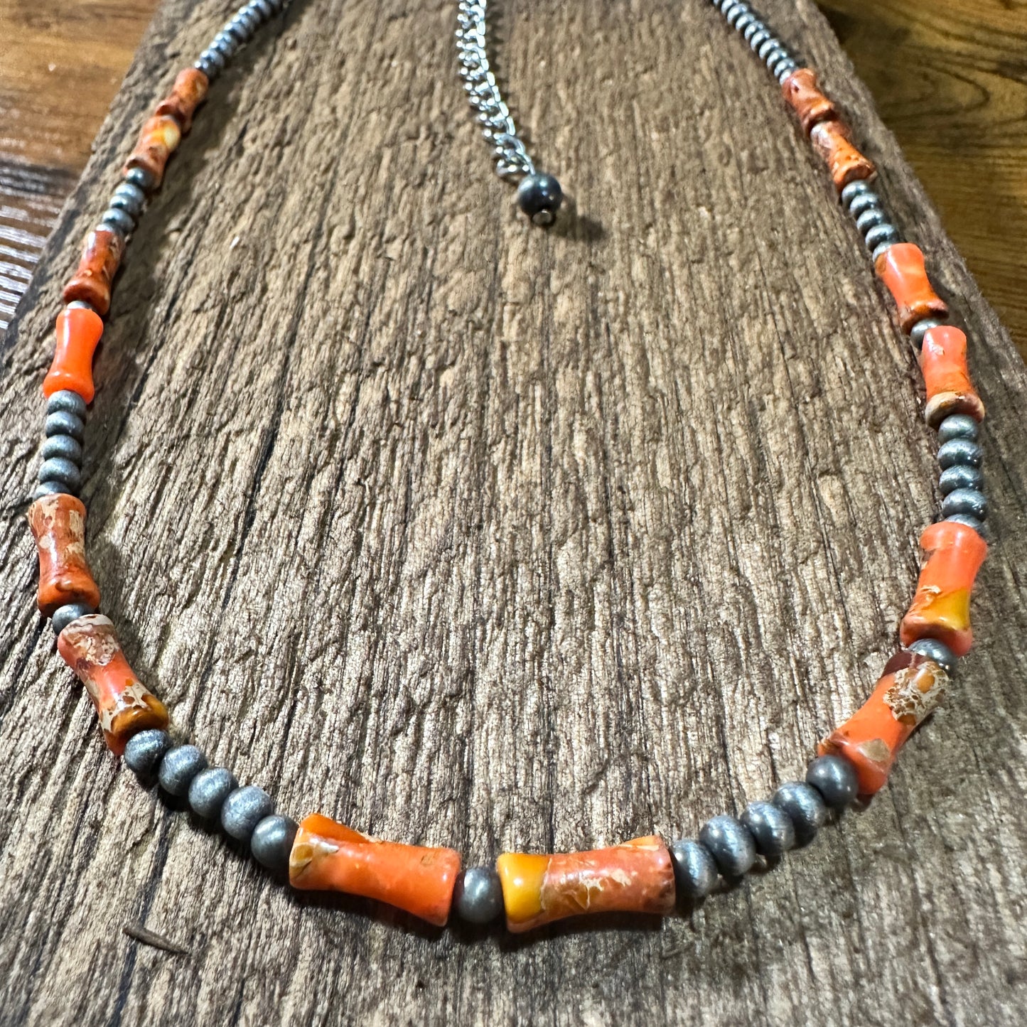 Handmade Navajo Bead Gemstone Necklace 738992 16 Inches Silver Elegant