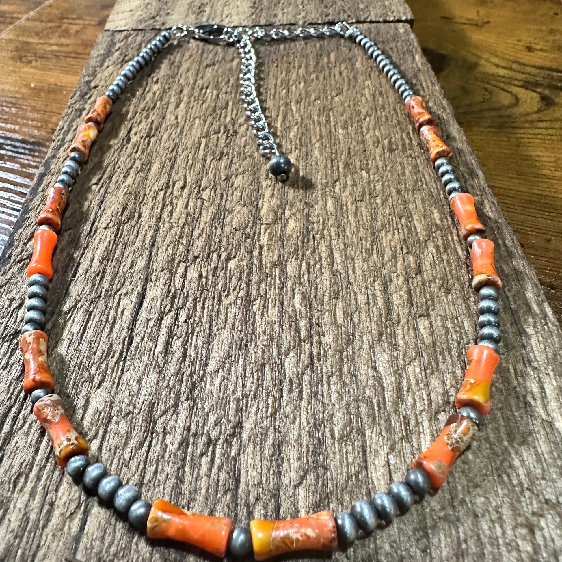 Handmade Navajo Bead Gemstone Necklace 738992 16 Inches Silver Elegant