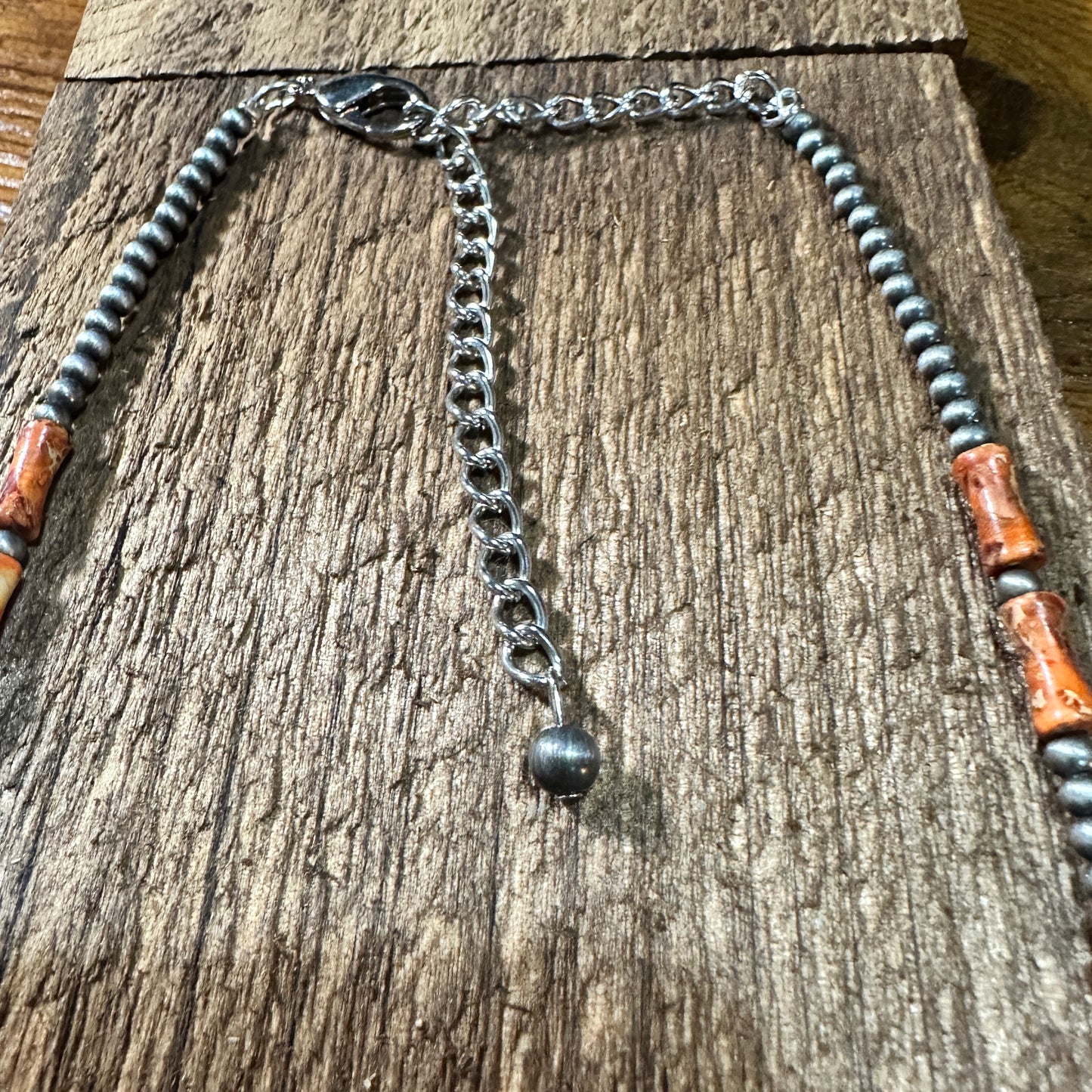 Handmade Navajo Bead Gemstone Necklace 738992 16 Inches Silver Elegant