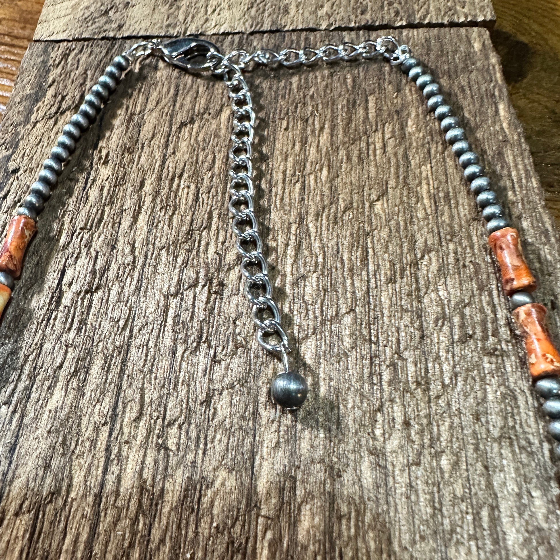 Handmade Navajo Bead Gemstone Necklace 738992 16 Inches Silver Elegant