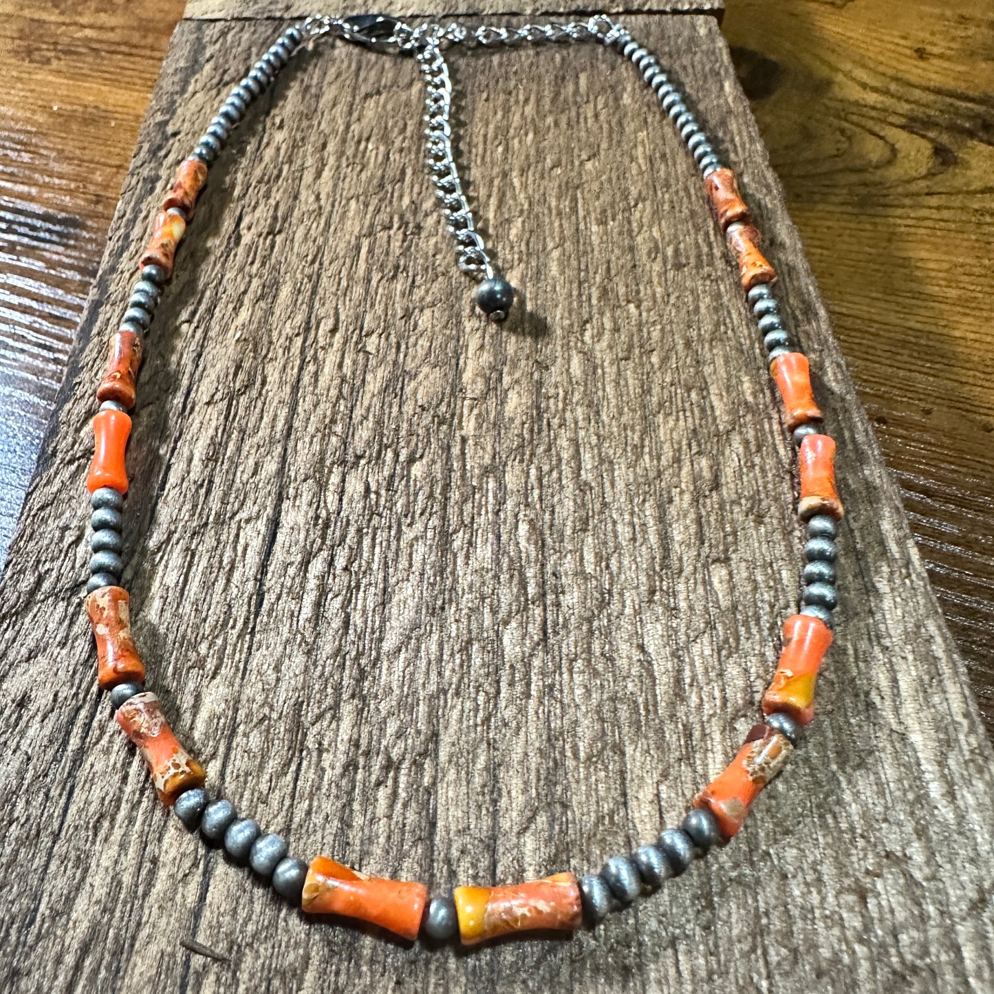 Handmade Navajo Bead Gemstone Necklace 738992 16 Inches Silver Elegant