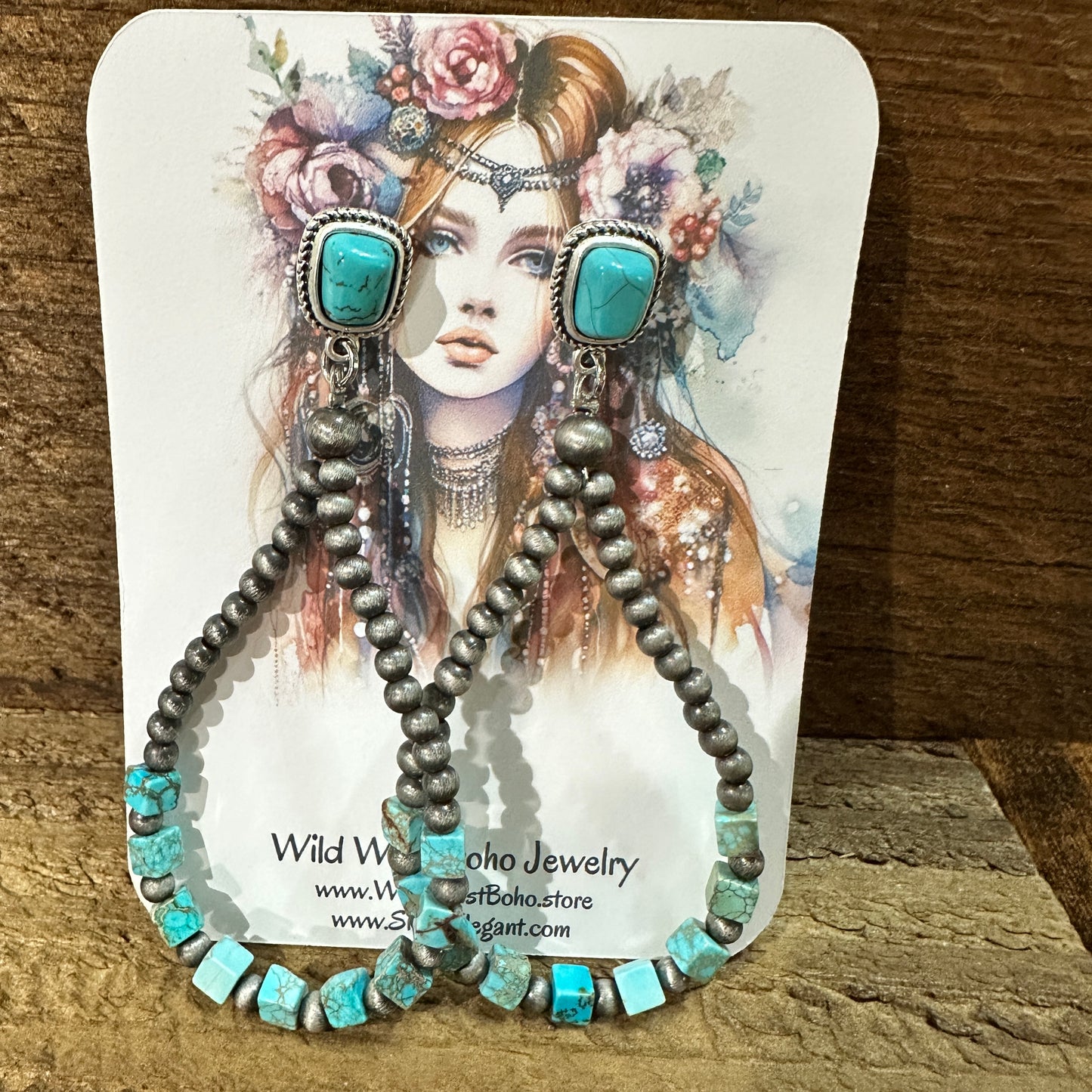 Handmade Navajo Bead Gemstone Earrings for You, Boho Turquoise Silver Beads Earring Silver Elegant