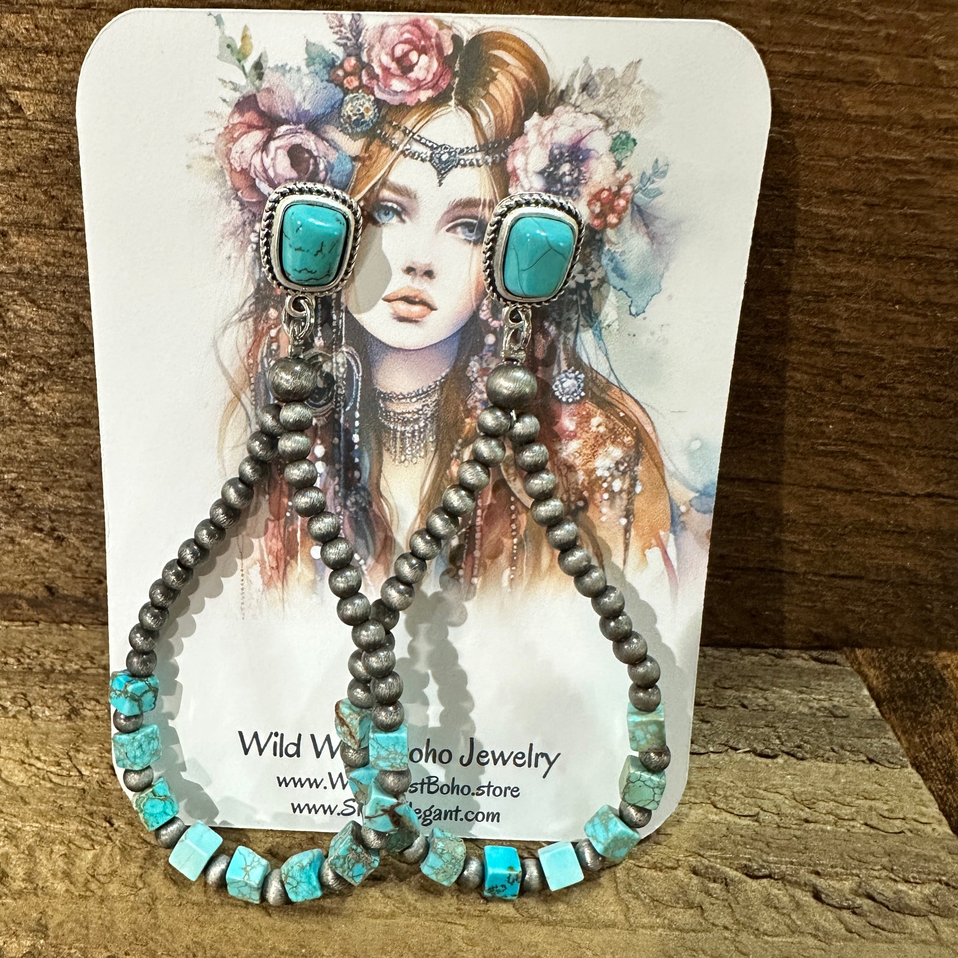 Handmade Navajo Bead Gemstone Earrings for You, Boho Turquoise Silver Beads Earring Silver Elegant