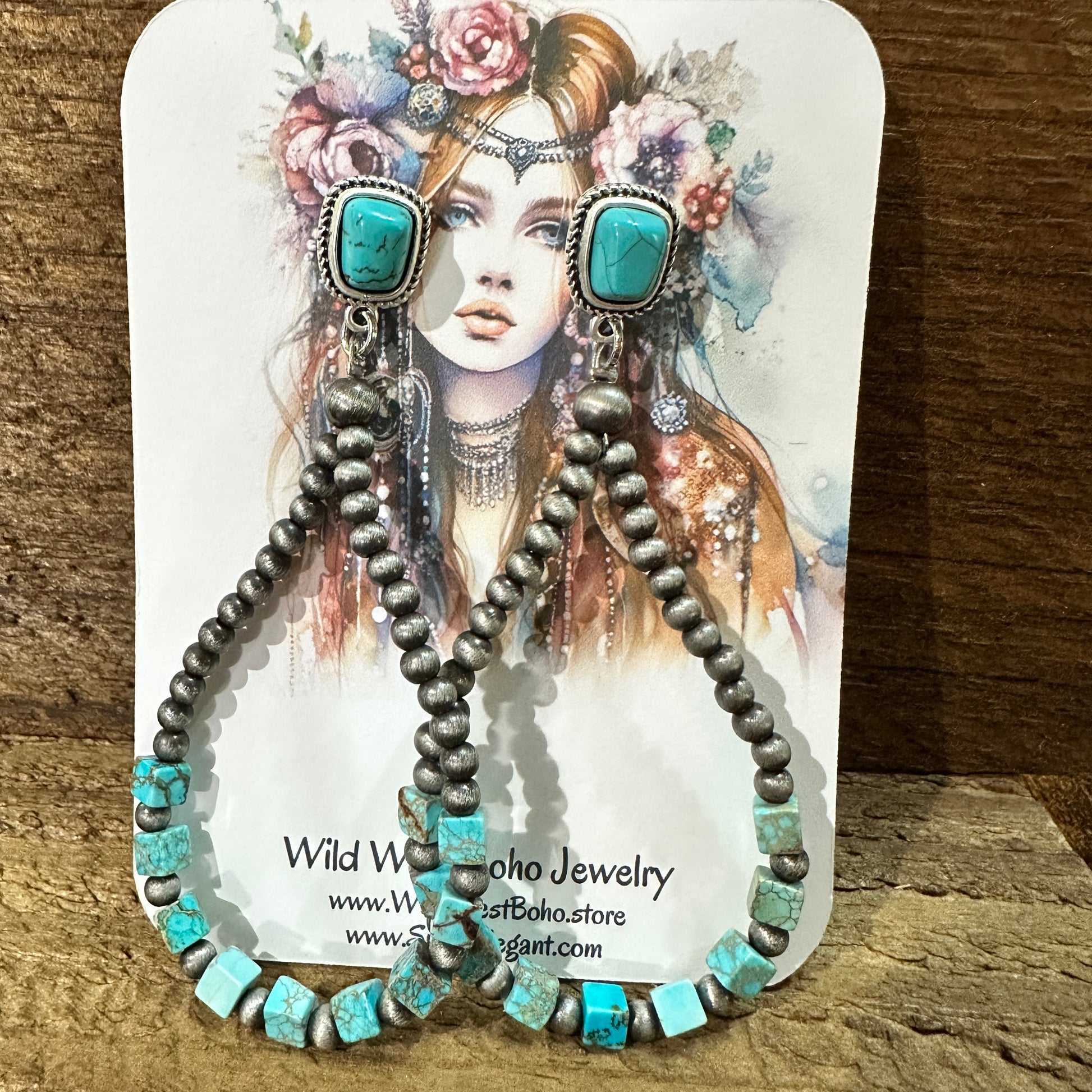 Handmade Navajo Bead Gemstone Earrings for You, Boho Turquoise Silver Beads Earring Silver Elegant