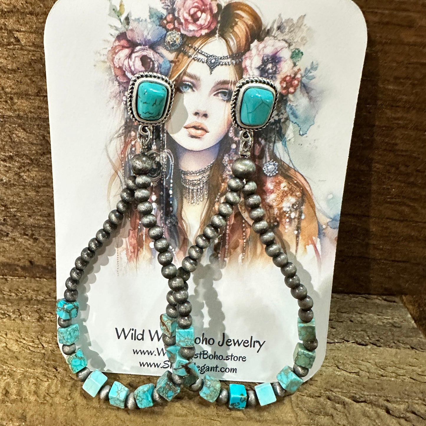 Handmade Navajo Bead Gemstone Earrings for You, Boho Turquoise Silver Beads Earring Silver Elegant