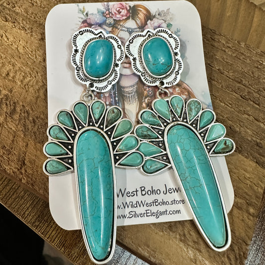 Navajo Turquoise Post Earrings, Big Bold Style, Boho Southwestern Stud Earring, Ships in Gift Box Silver Elegant