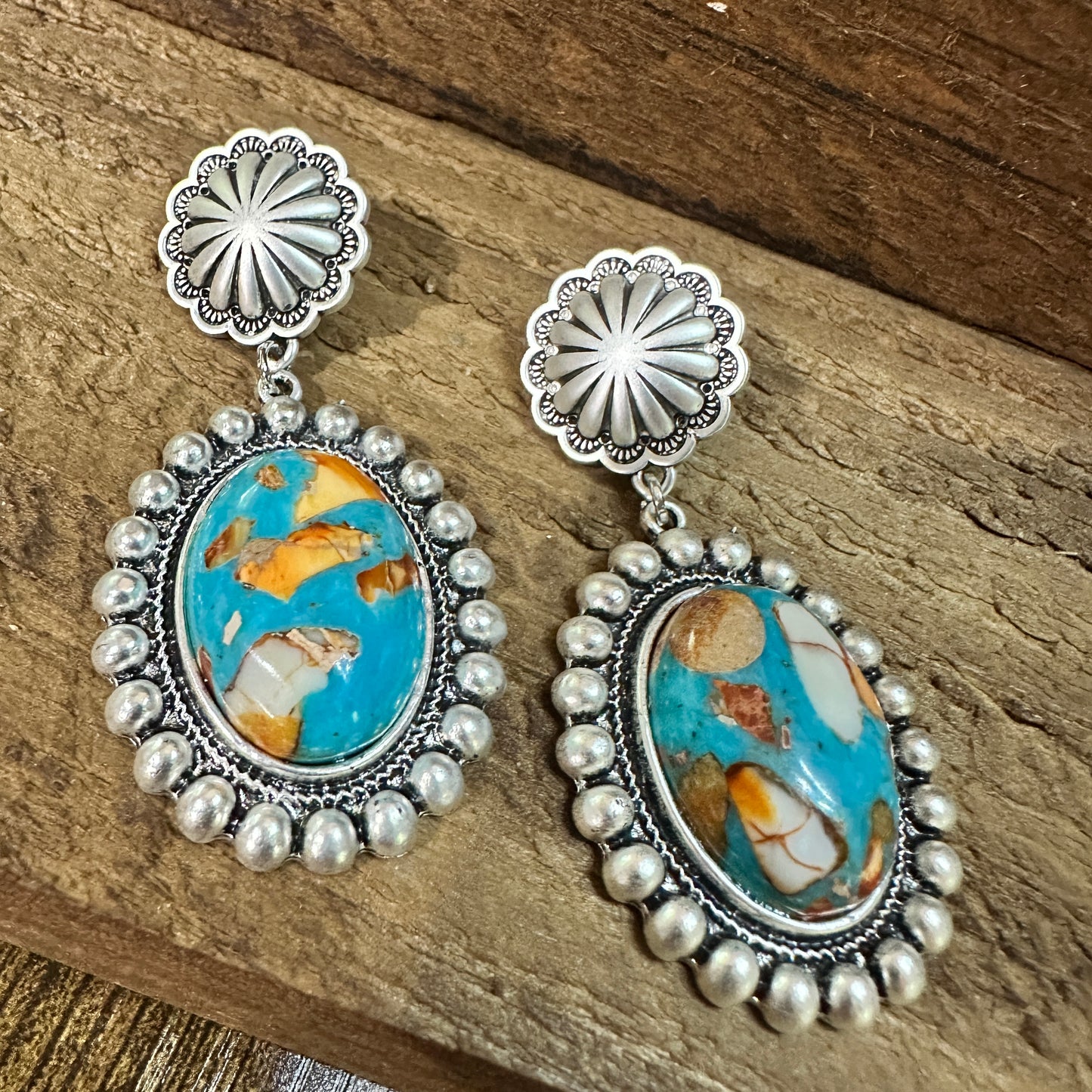 Oval Gemstone Post Earrings for Elegance, Boho Southwestern Stud Earring, Ships in Gift Box Silver Elegant