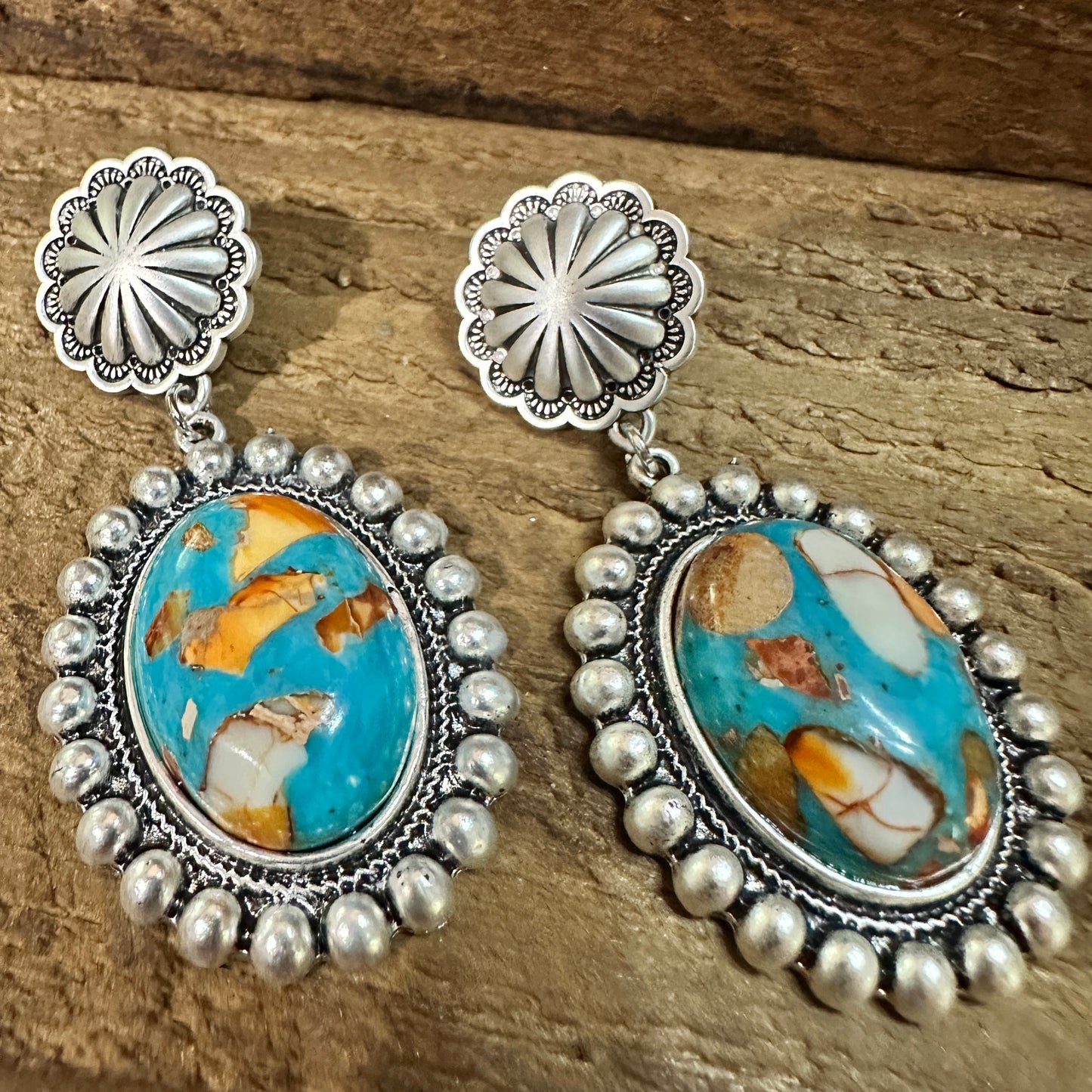 Oval Gemstone Post Earrings for Elegance, Boho Southwestern Stud Earring, Ships in Gift Box Silver Elegant