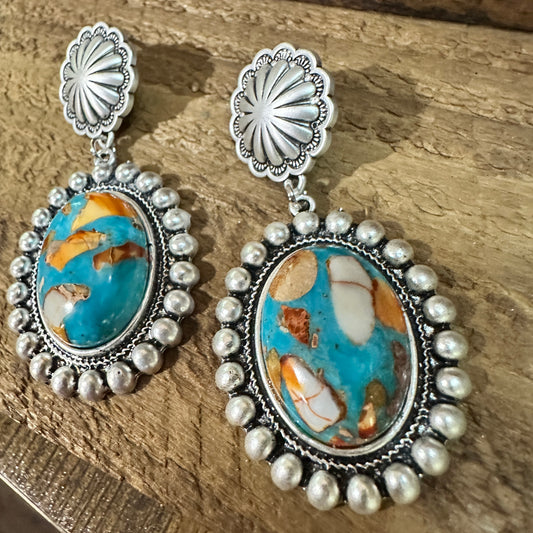 Oval Gemstone Post Earrings for Elegance, Boho Southwestern Stud Earring, Ships in Gift Box Silver Elegant