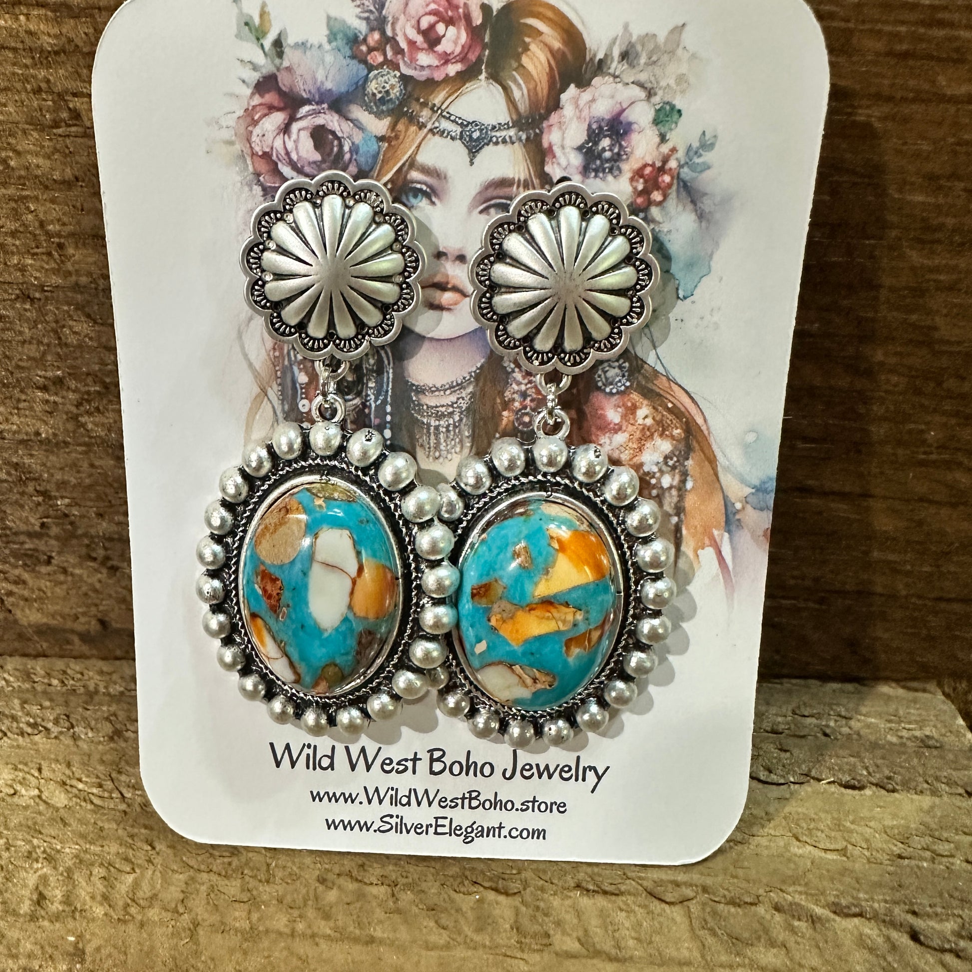 Oval Gemstone Post Earrings for Elegance, Boho Southwestern Stud Earring, Ships in Gift Box Silver Elegant
