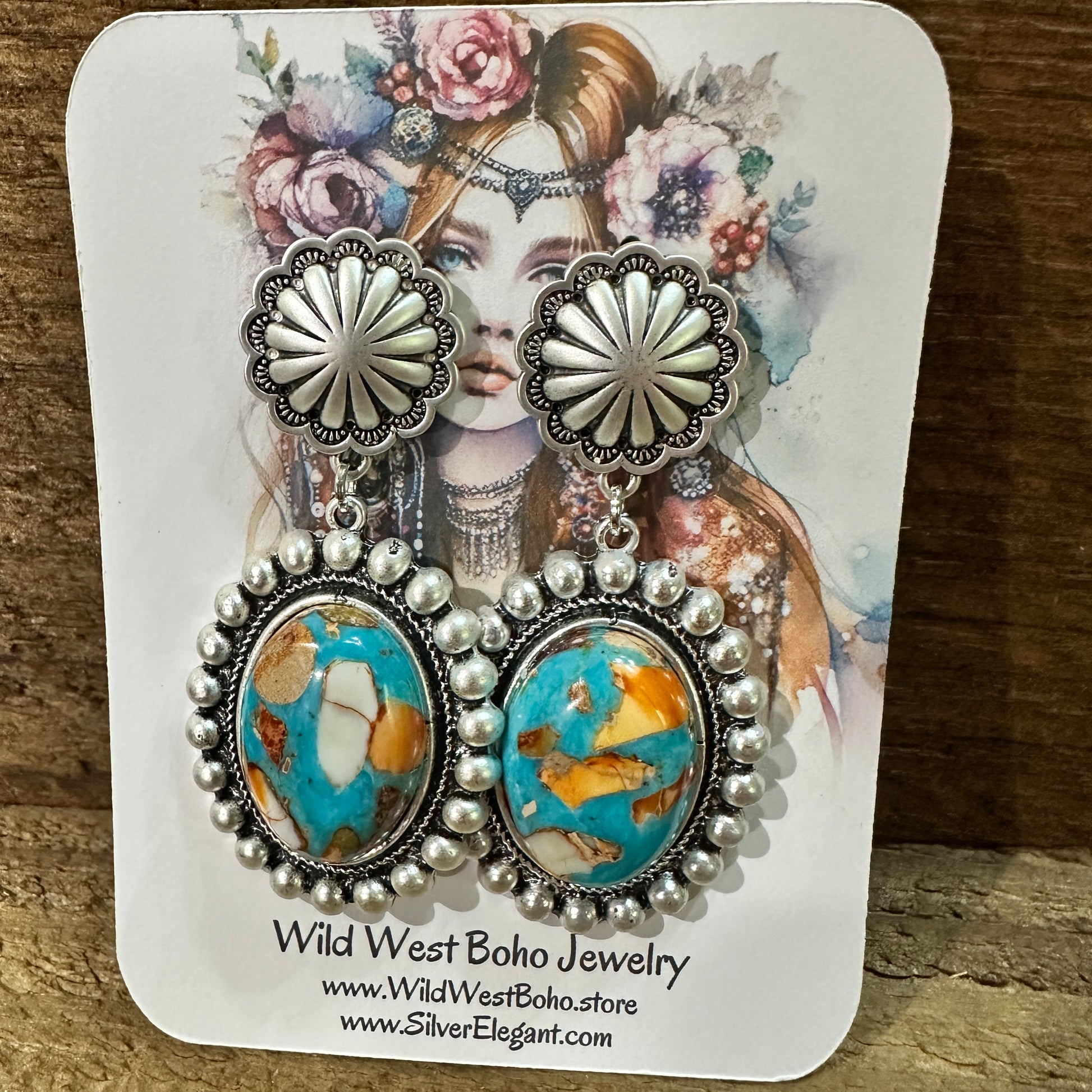 Oval Gemstone Post Earrings for Elegance, Boho Southwestern Stud Earring, Ships in Gift Box Silver Elegant