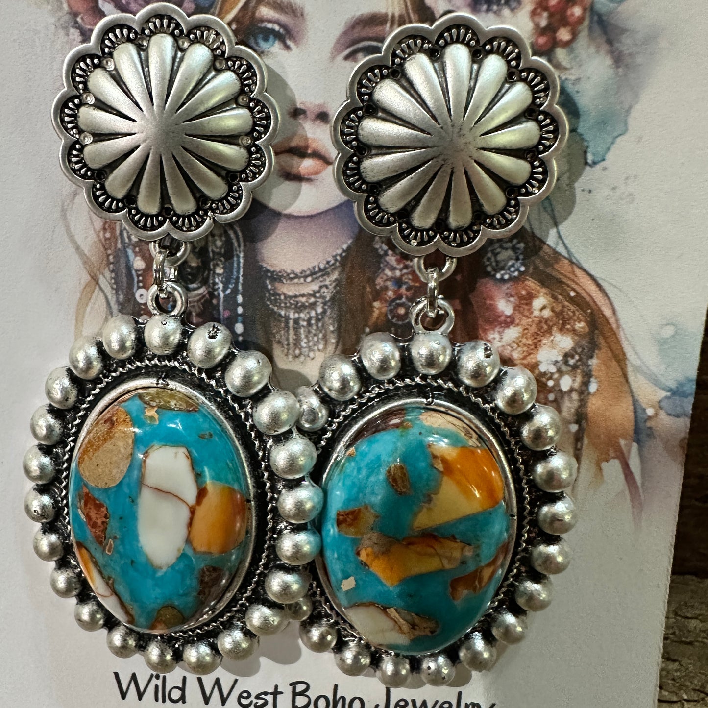 Oval Gemstone Post Earrings for Elegance, Boho Southwestern Stud Earring, Ships in Gift Box Silver Elegant