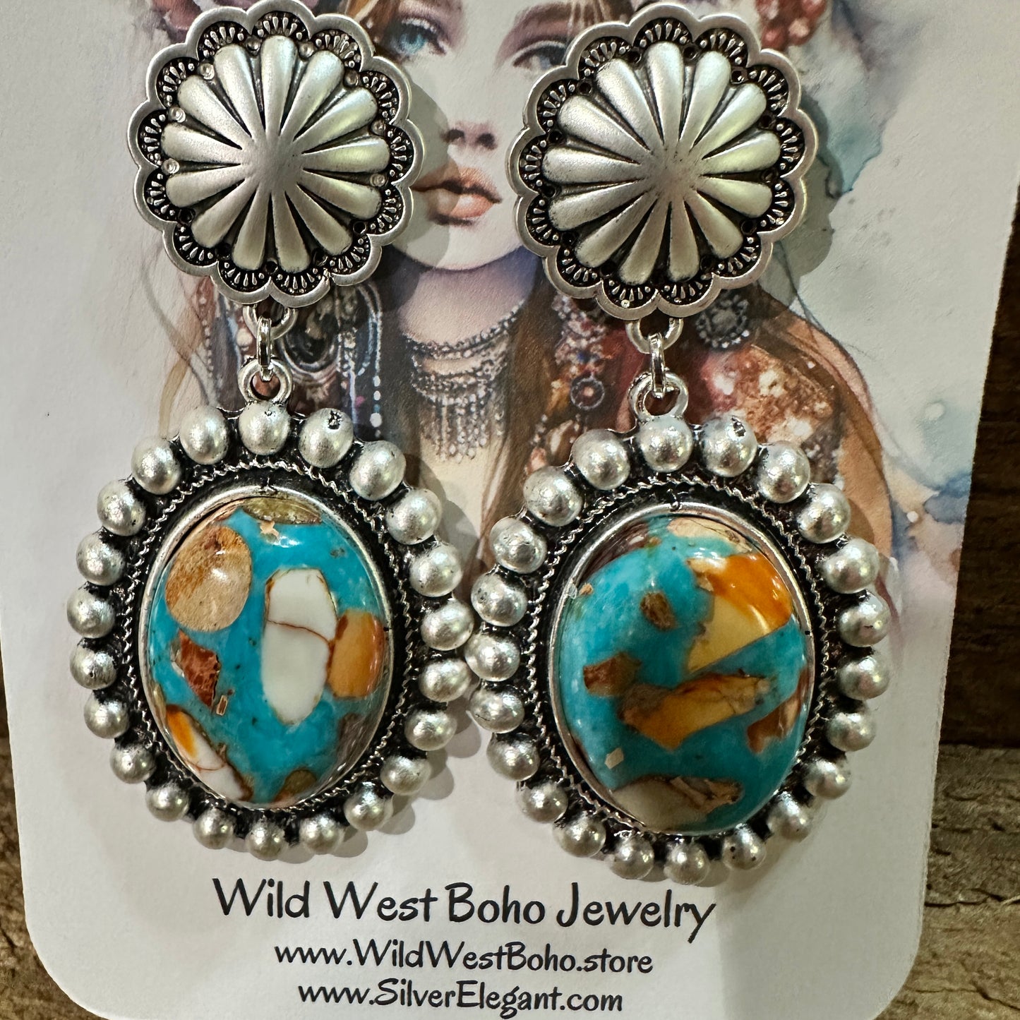 Oval Gemstone Post Earrings for Elegance, Boho Southwestern Stud Earring, Ships in Gift Box Silver Elegant