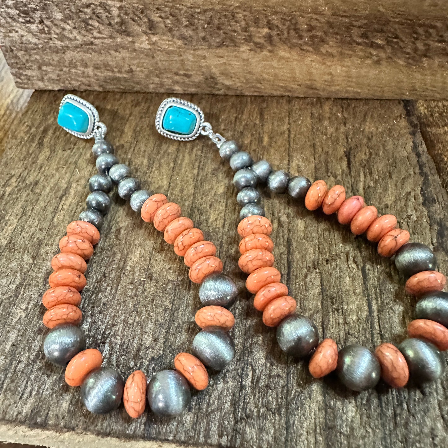 Handmade Navajo Style Bead Post Earrings - Turquoise Charm, Southwestern Hoop Earring Silver Elegant