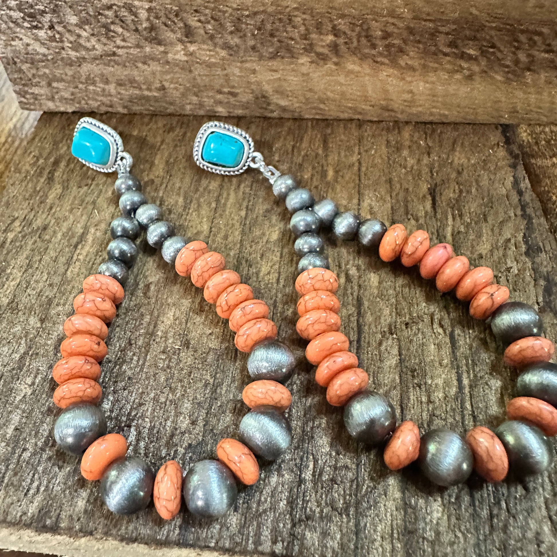 Handmade Navajo Style Bead Post Earrings - Turquoise Charm, Southwestern Hoop Earring Silver Elegant