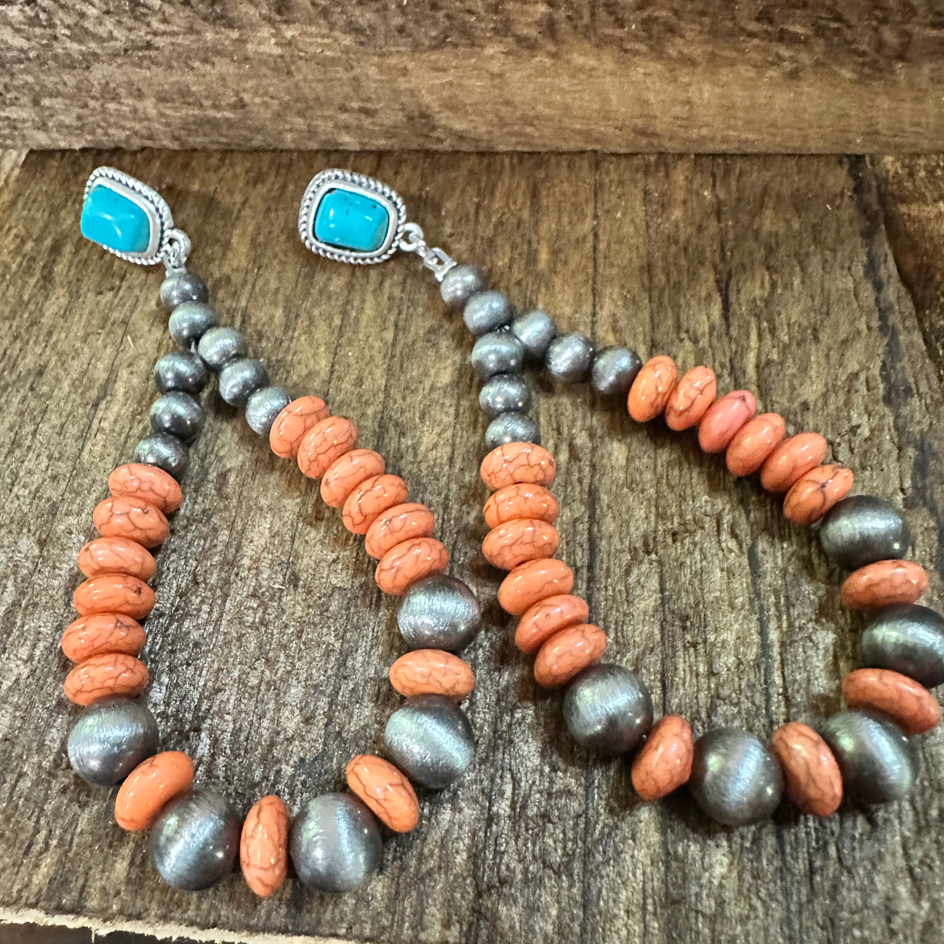 Handmade Navajo Style Bead Post Earrings - Turquoise Charm, Southwestern Hoop Earring Silver Elegant