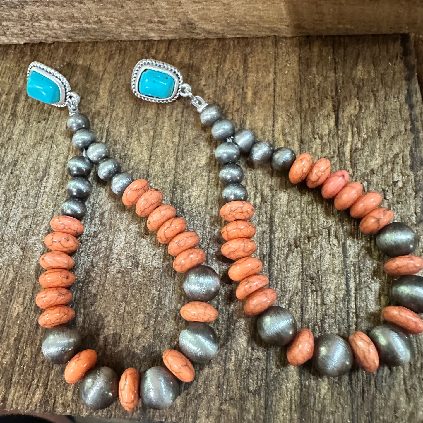 Handmade Navajo Style Bead Post Earrings - Turquoise Charm, Southwestern Hoop Earring Silver Elegant