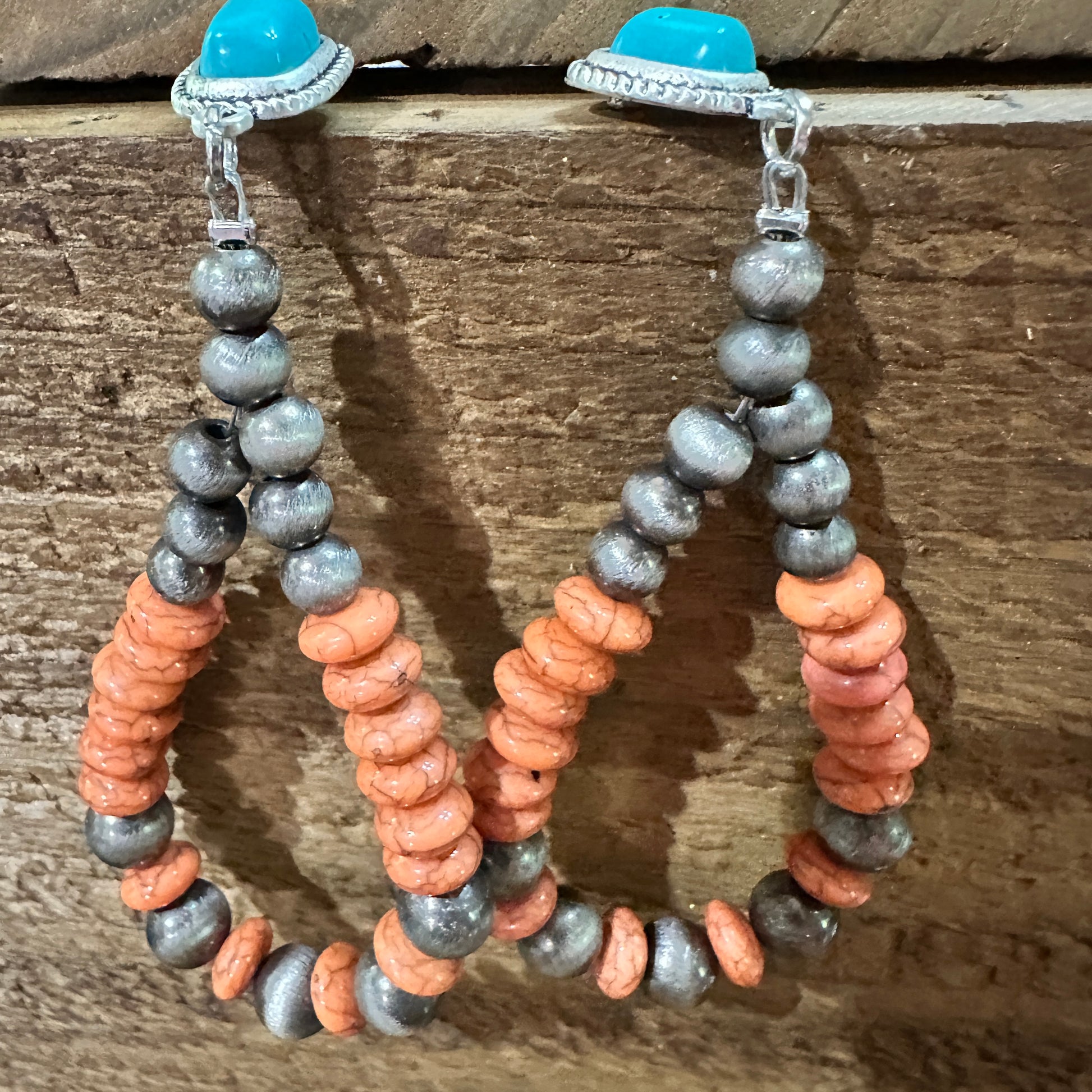 Handmade Navajo Style Bead Post Earrings - Turquoise Charm, Southwestern Hoop Earring Silver Elegant