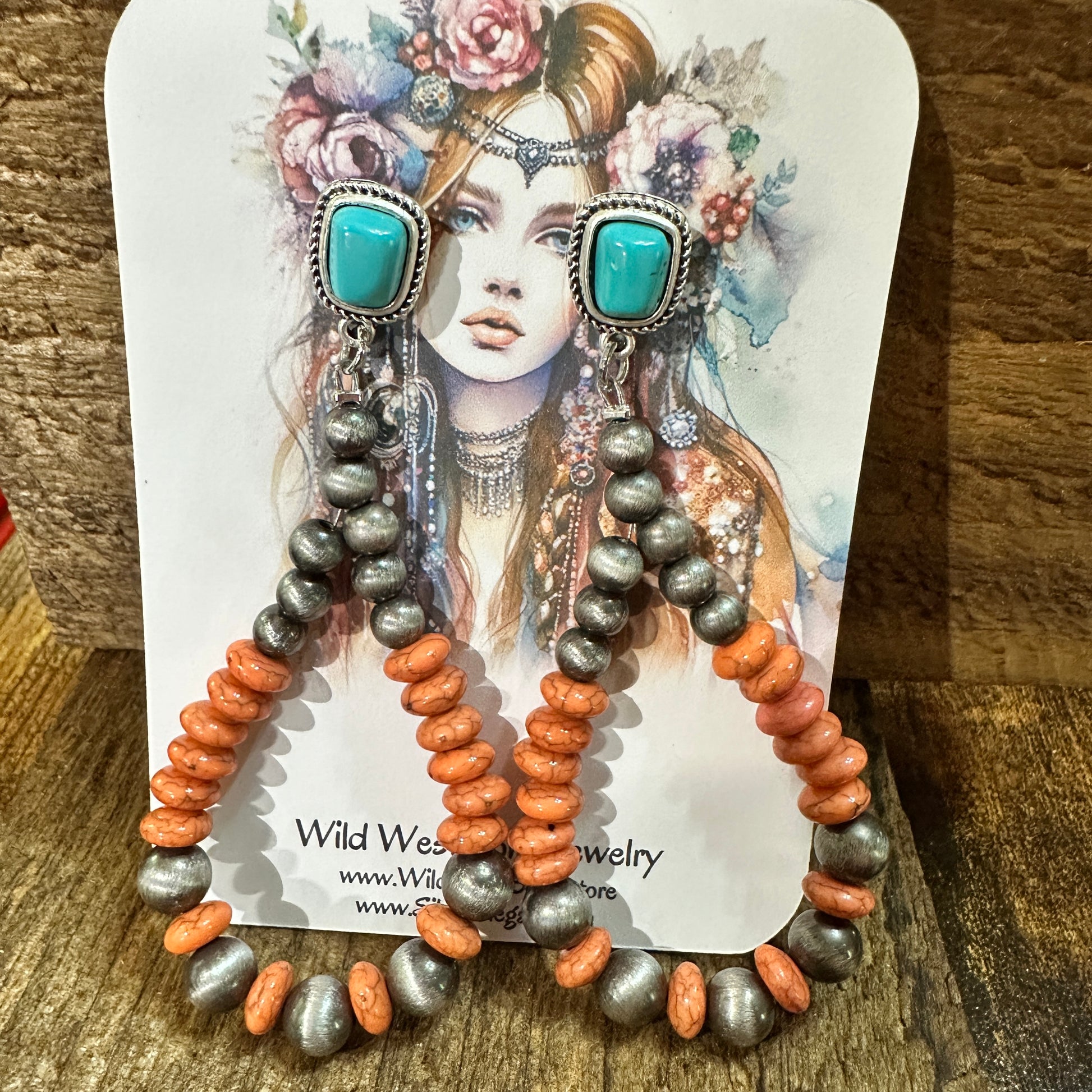 Handmade Navajo Style Bead Post Earrings - Turquoise Charm, Southwestern Hoop Earring Silver Elegant