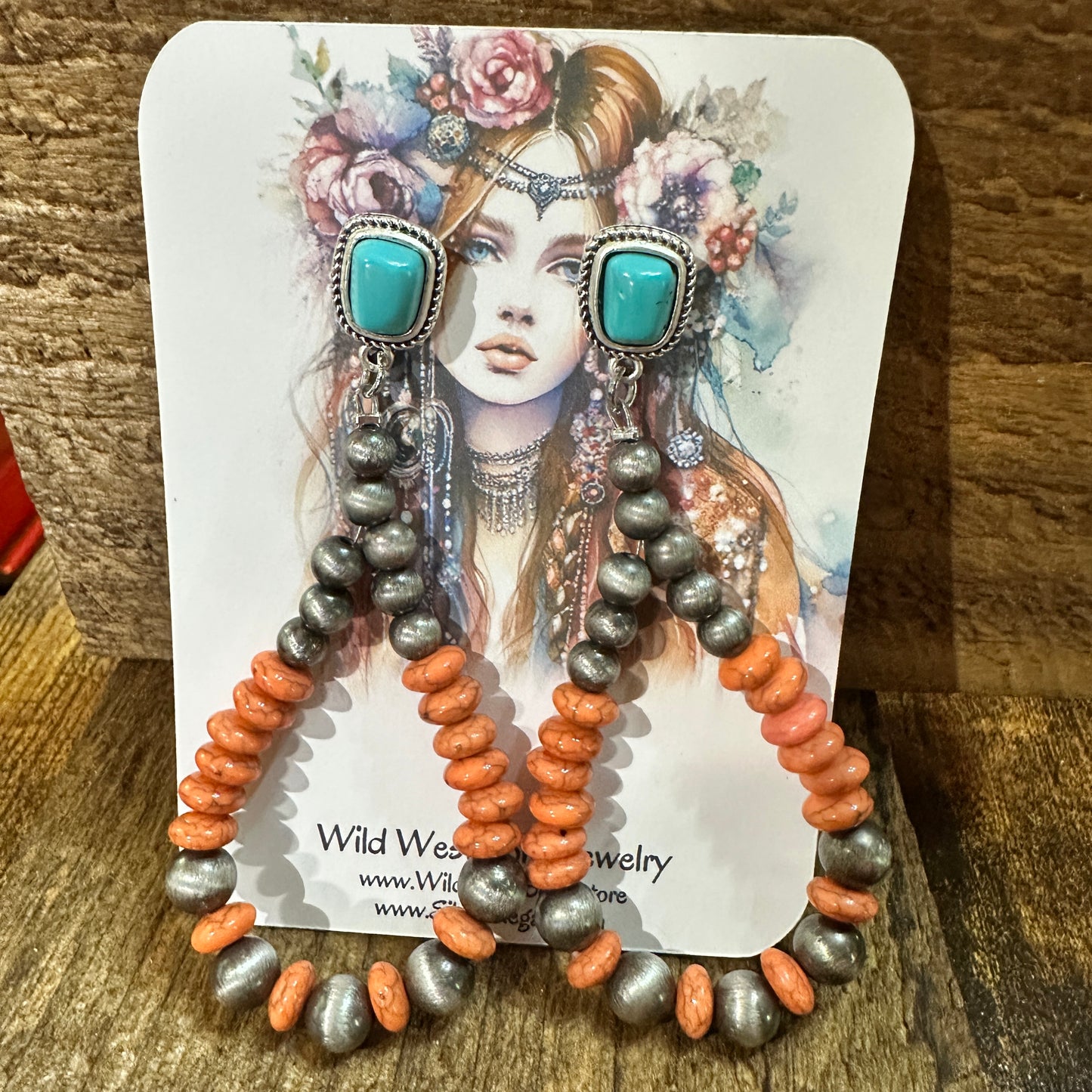 Handmade Navajo Style Bead Post Earrings - Turquoise Charm, Southwestern Hoop Earring Silver Elegant