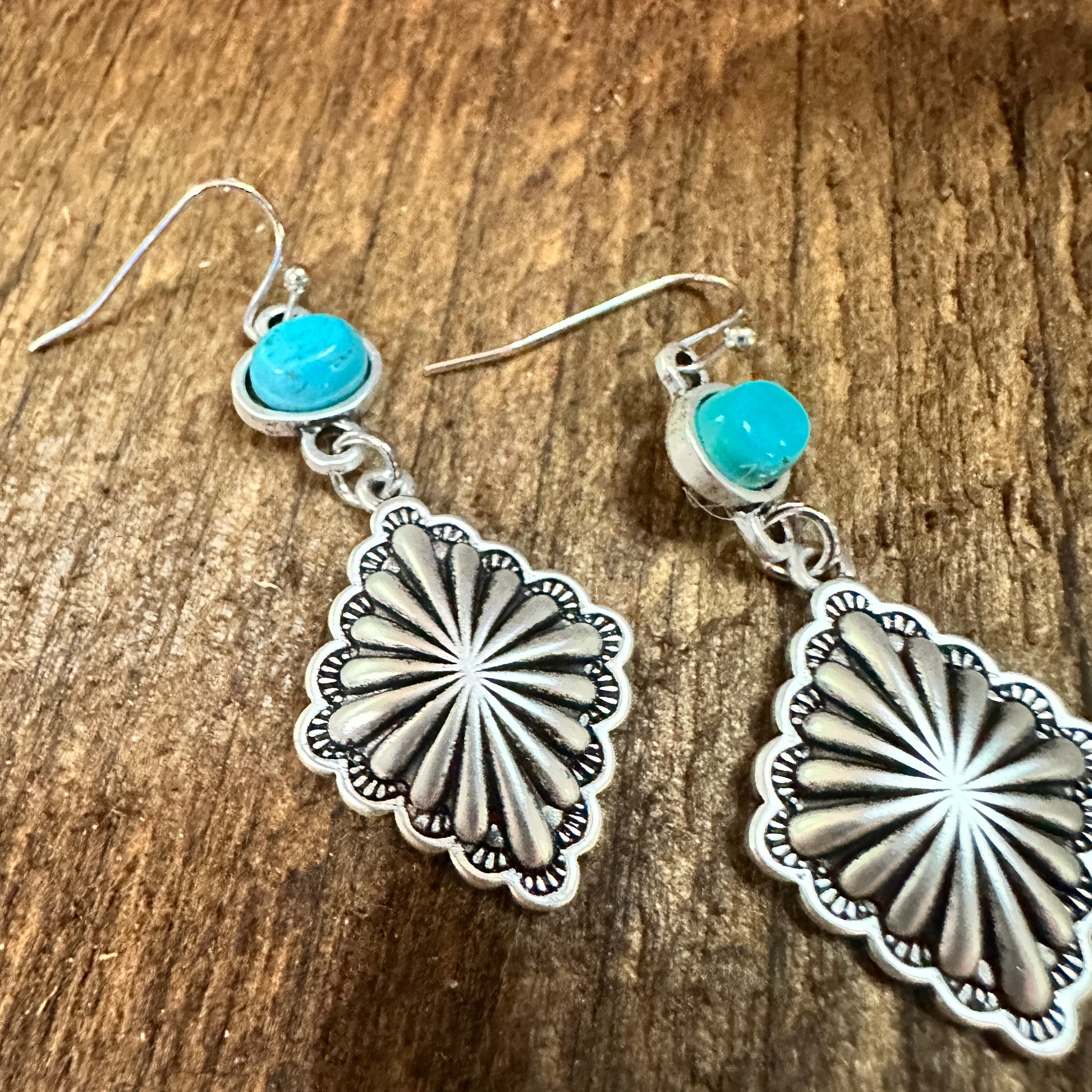 Concho Turquoise Drop Earrings, Southwestern Chic Design, Ships in Gift Box Silver Elegant