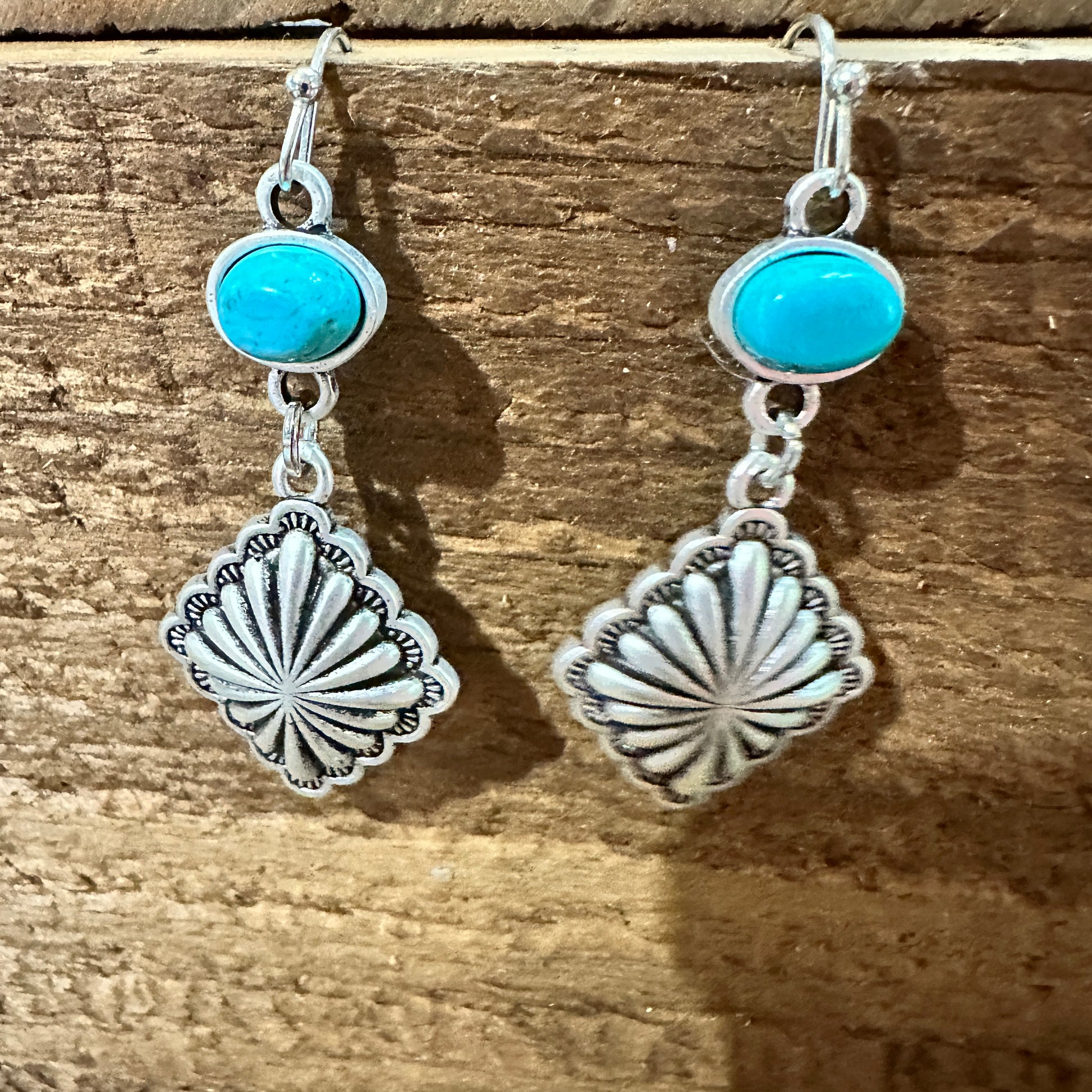 Concho Turquoise Drop Earrings, Southwestern Chic Design, Ships in Gift Box Silver Elegant