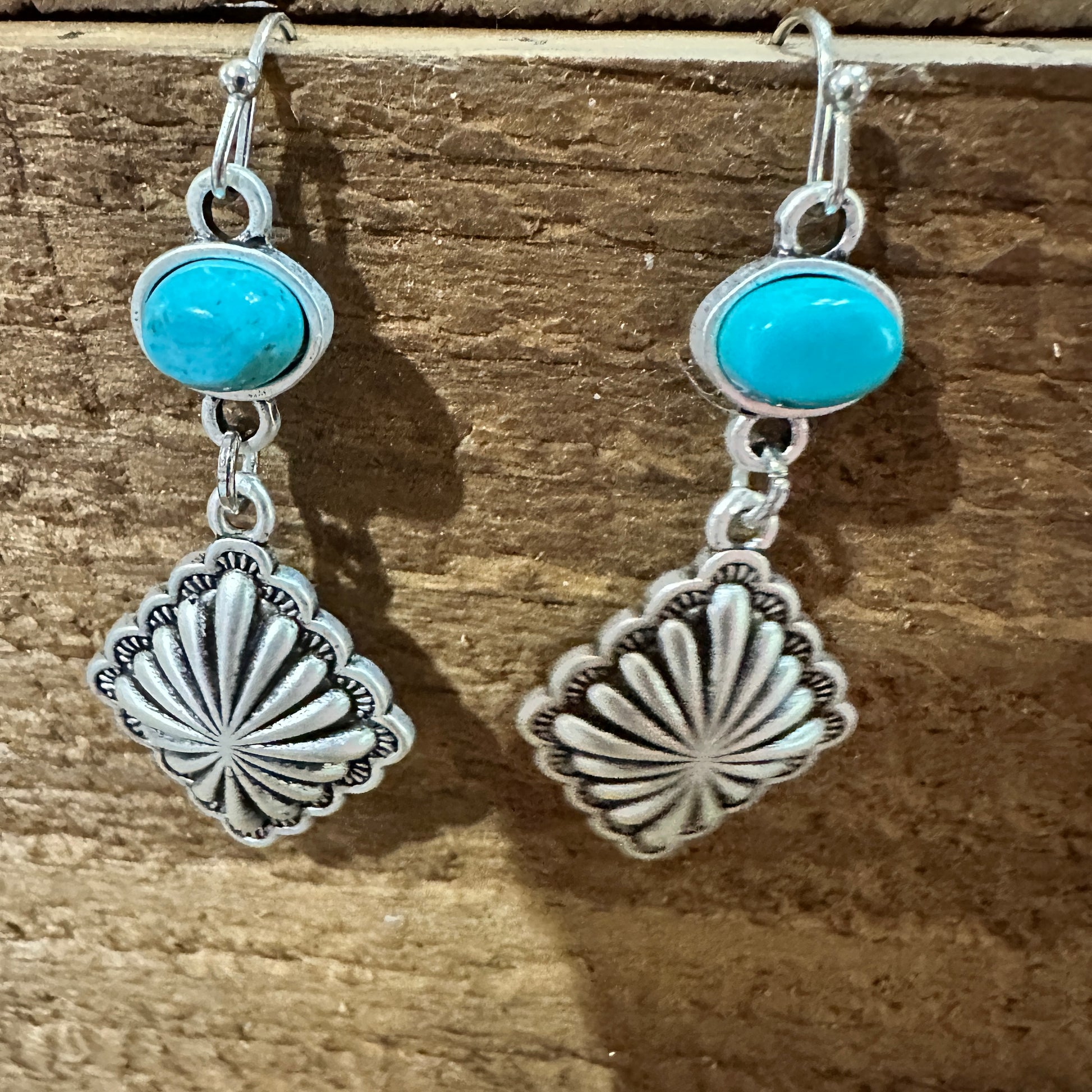 Concho Turquoise Drop Earrings, Southwestern Chic Design, Ships in Gift Box Silver Elegant