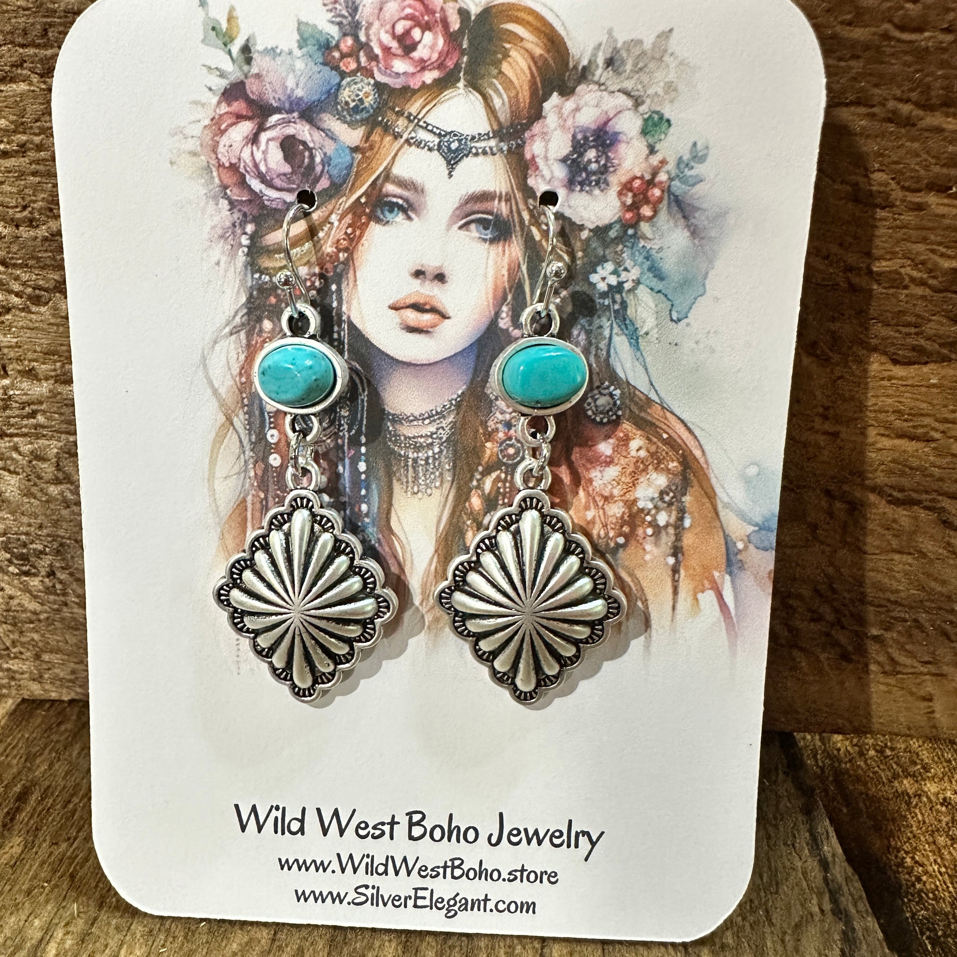 Concho Turquoise Drop Earrings, Southwestern Chic Design, Ships in Gift Box Silver Elegant