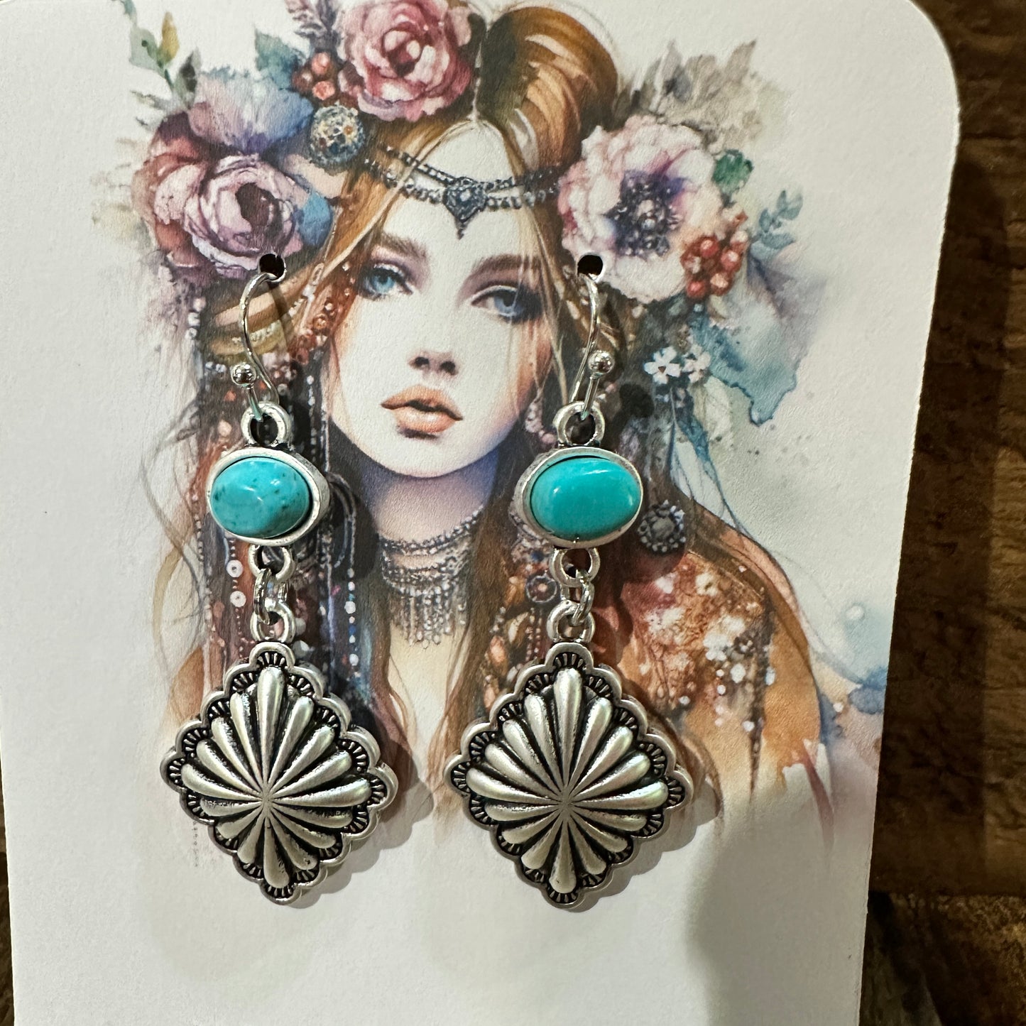 Concho Turquoise Drop Earrings, Southwestern Chic Design, Ships in Gift Box Silver Elegant