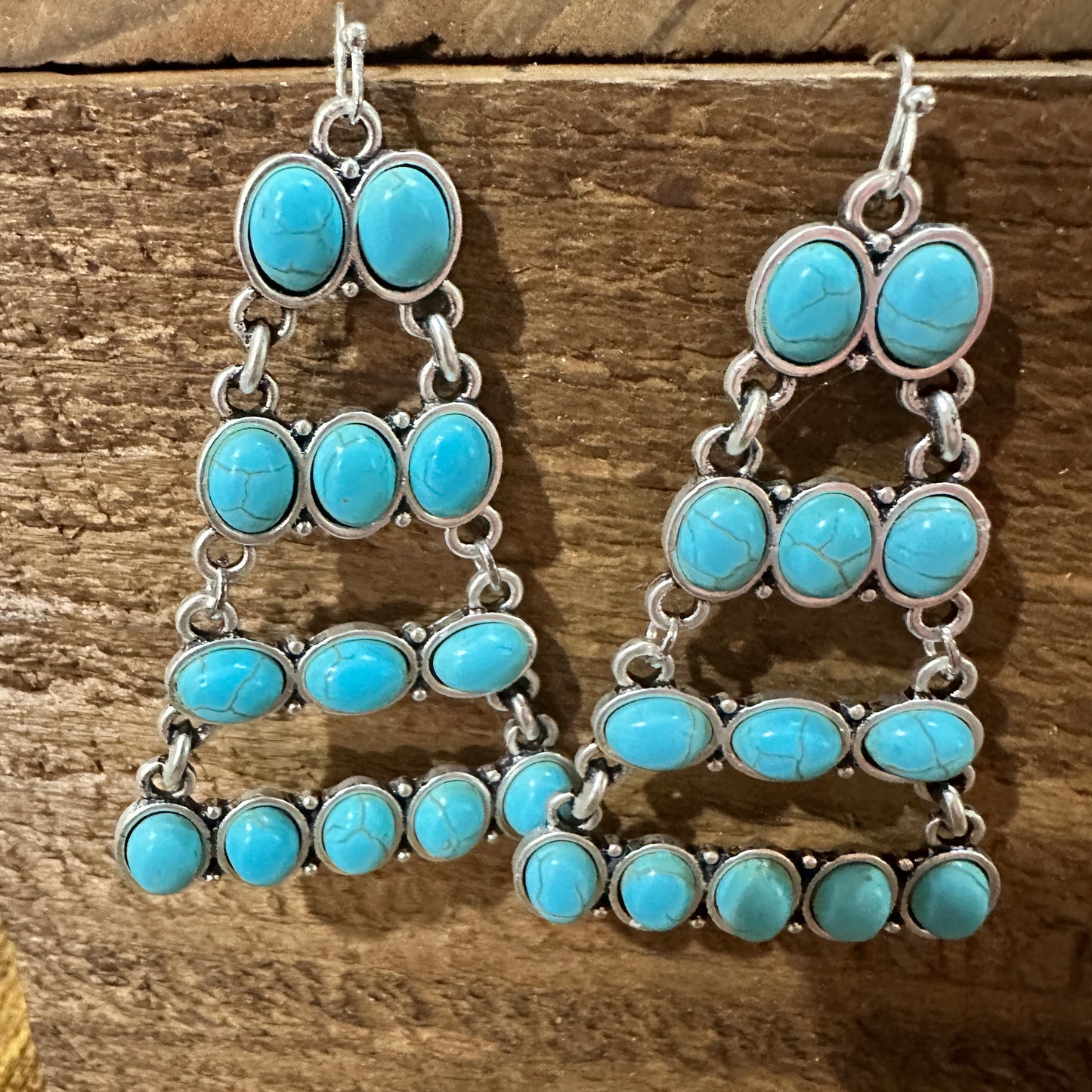 Stylish 724578 Turquoise Earrings 2.5 Inches Long Silver Elegant