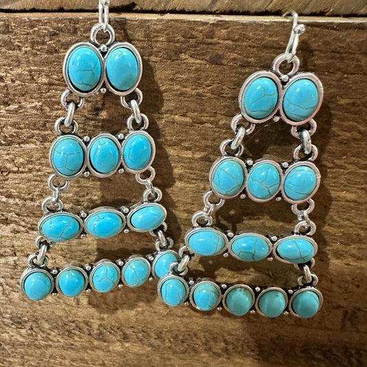 Stylish 724578 Turquoise Earrings 2.5 Inches Long Silver Elegant