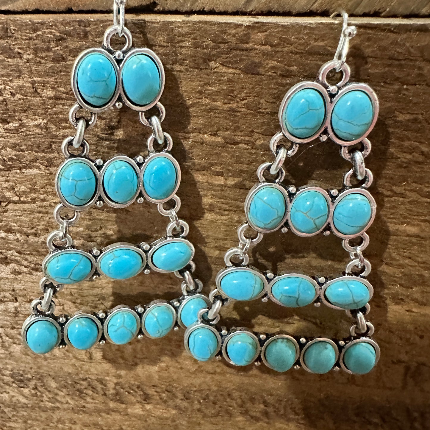 Stylish 724578 Turquoise Earrings 2.5 Inches Long Silver Elegant