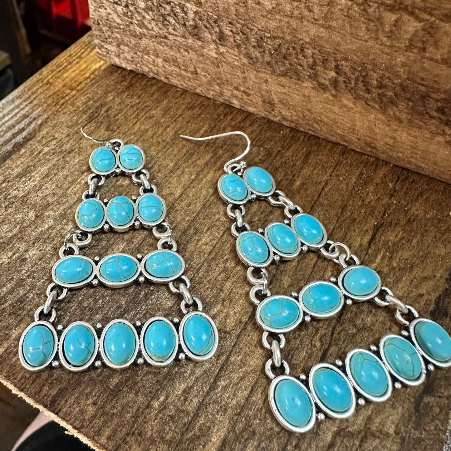 Stylish 724578 Turquoise Earrings 2.5 Inches Long Silver Elegant