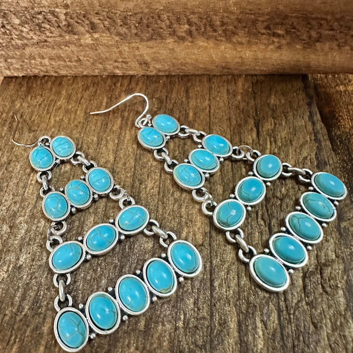 Stylish 724578 Turquoise Earrings 2.5 Inches Long Silver Elegant