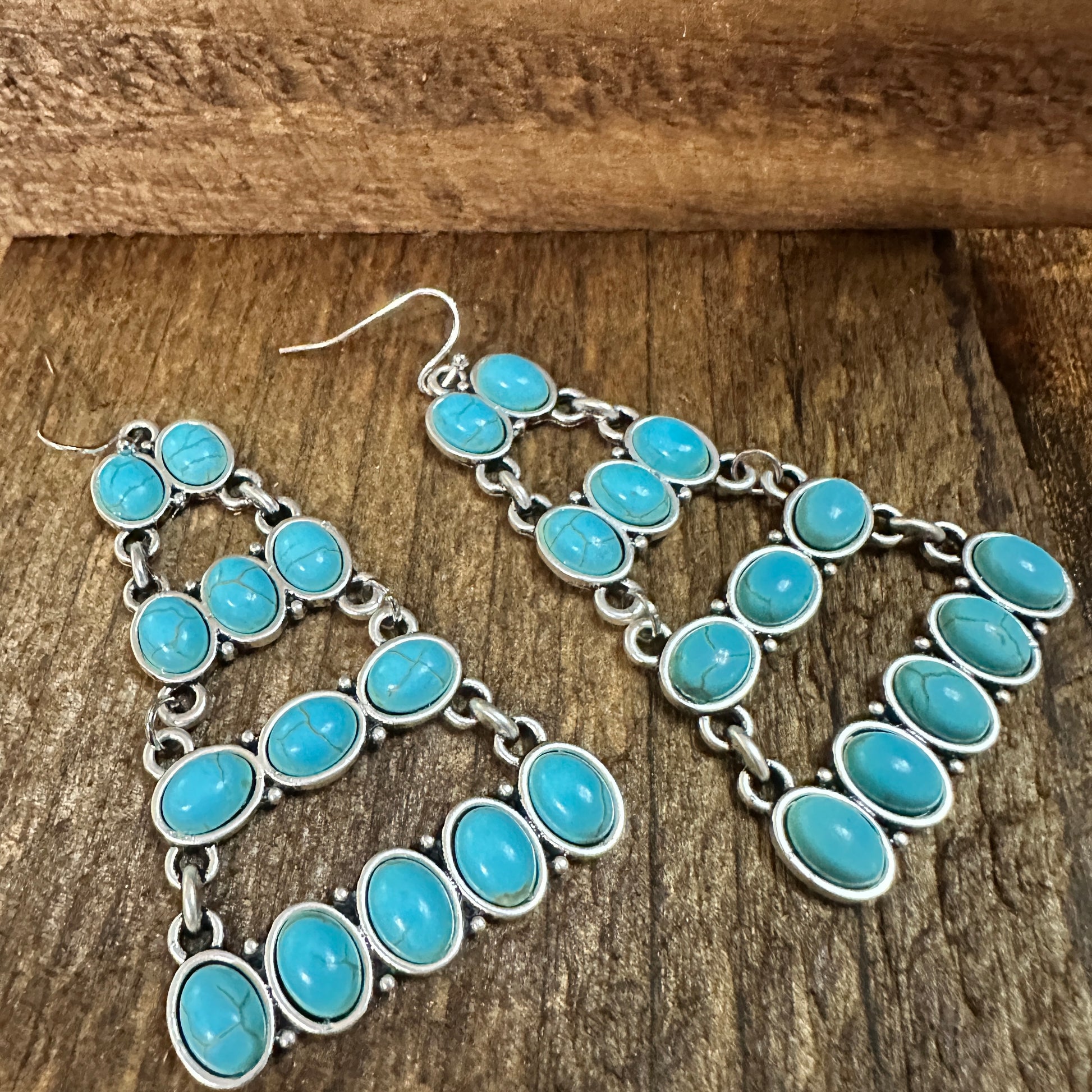 Stylish 724578 Turquoise Earrings 2.5 Inches Long Silver Elegant