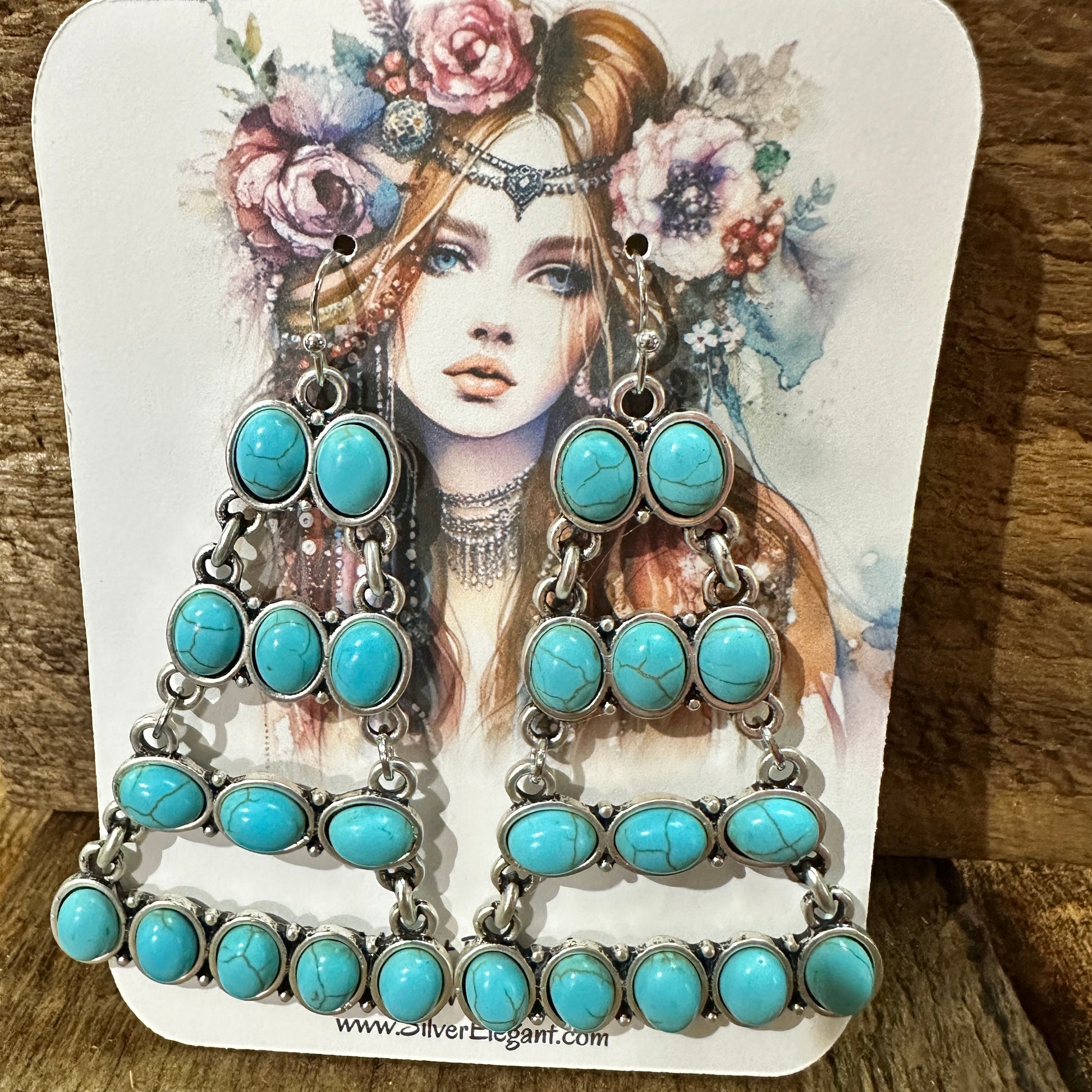Stylish 724578 Turquoise Earrings 2.5 Inches Long Silver Elegant