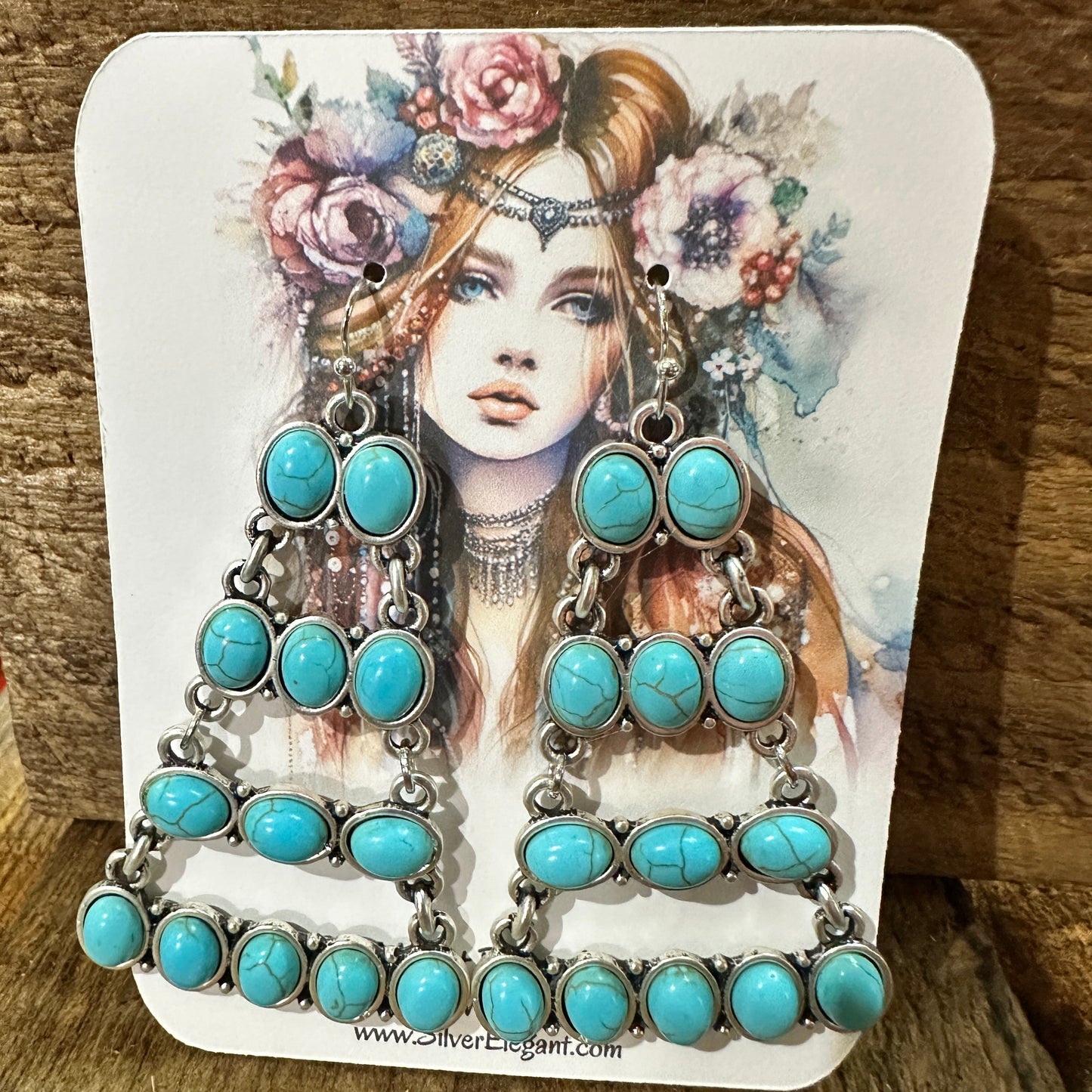 Stylish 724578 Turquoise Earrings 2.5 Inches Long Silver Elegant