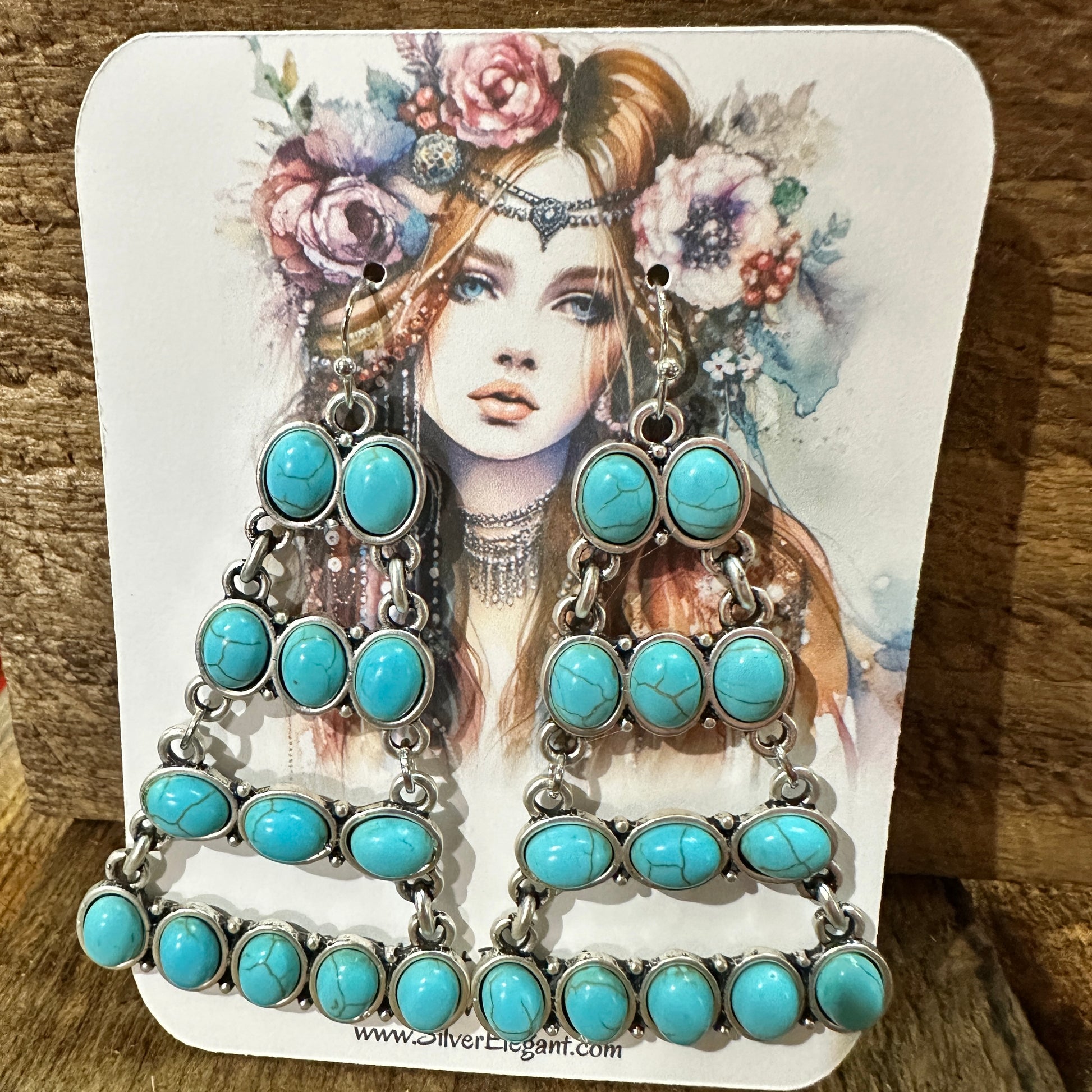 Stylish 724578 Turquoise Earrings 2.5 Inches Long Silver Elegant